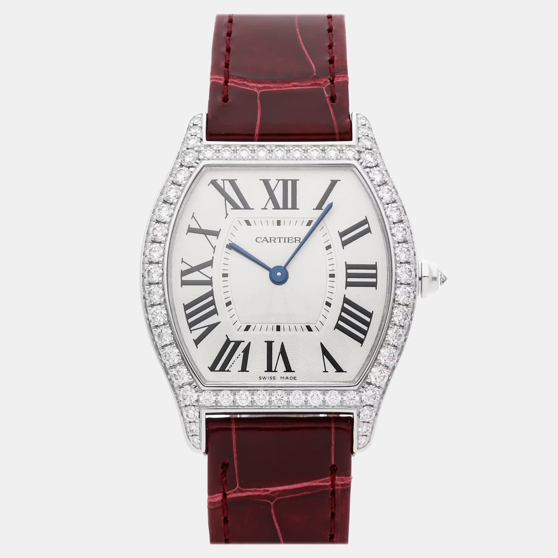 Cartier Tortue WA501009 Manual Winding Silver Dial 18k White Gold Women's Wristwatch 31mm