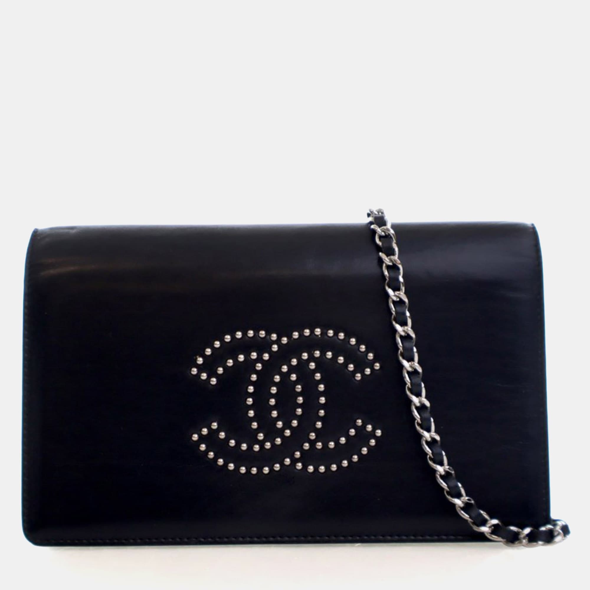 Chanel Studded Black Calfskin CC Wallet On Chain (WOC)