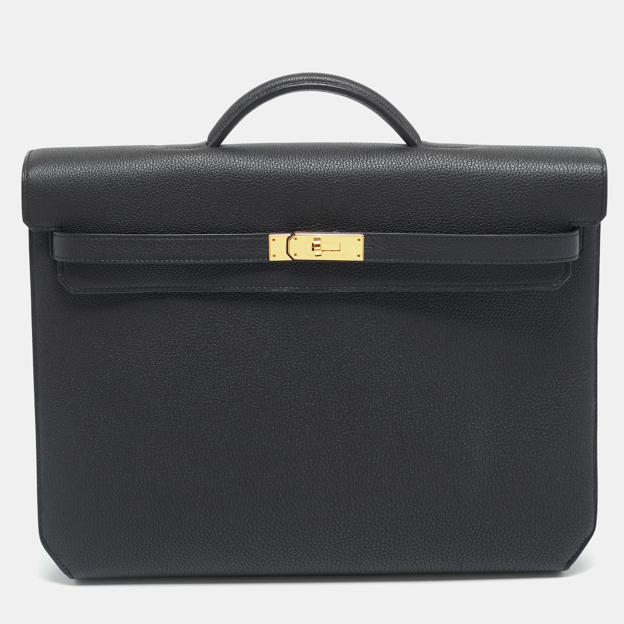 Herm&egrave;s Kelly Depeches 36 Noir Togo Leather Briefcase