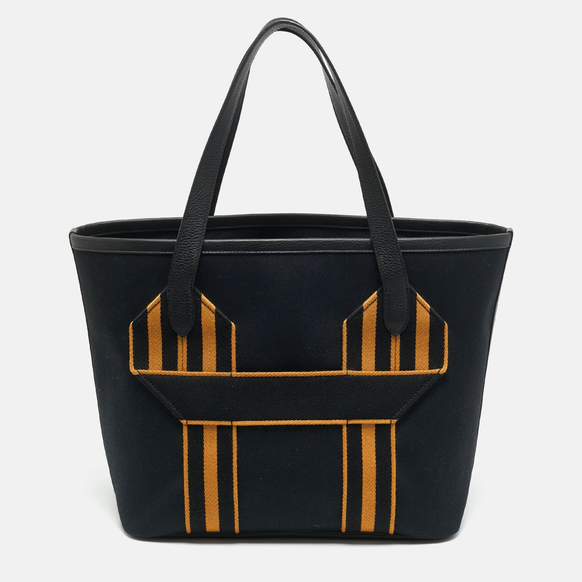Hermes Pursangle MM Noir/Caramel Militaire Toile and Taurillon Clemence Leather Tote