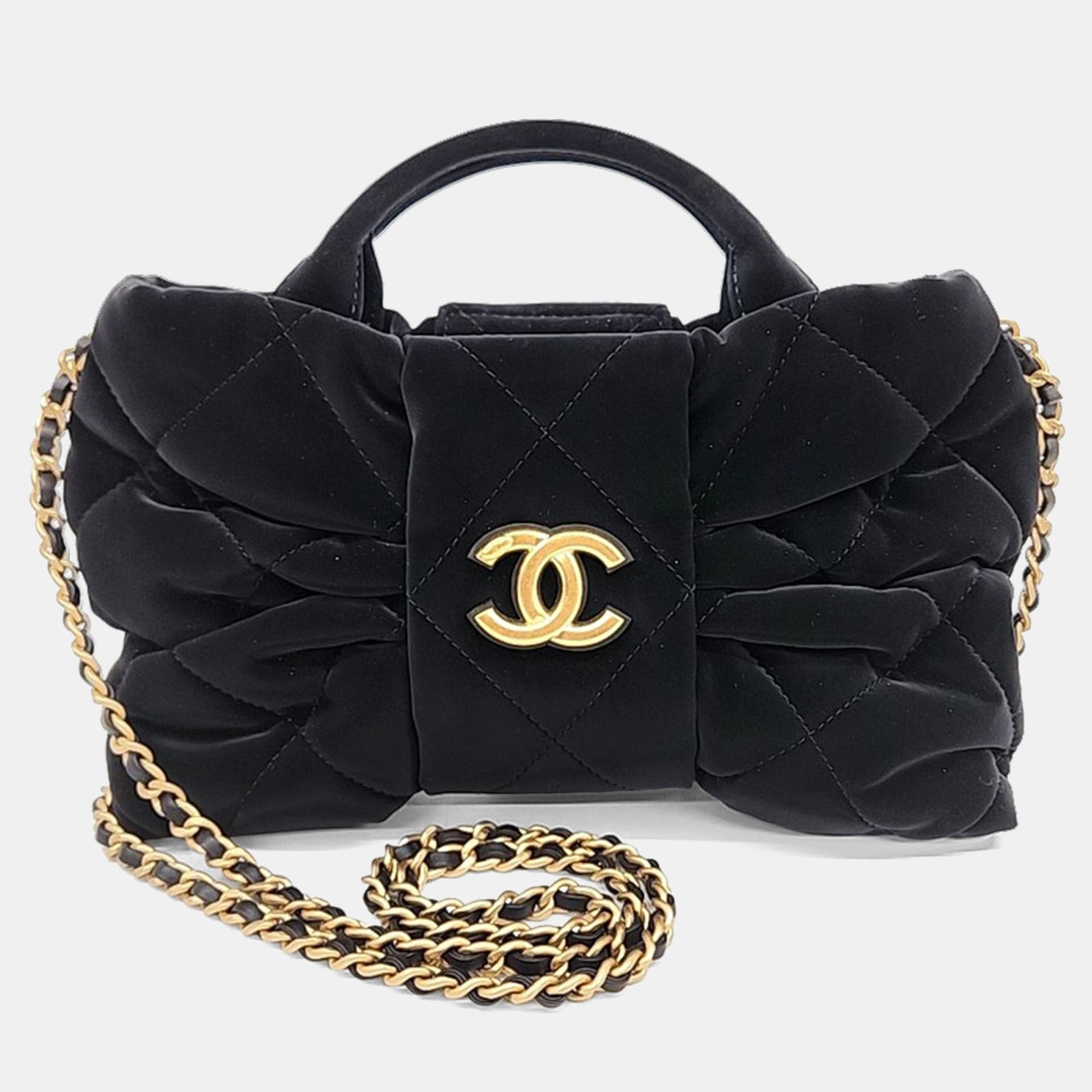 Chanel Bow Mini Black Velvet Top Handle Bag