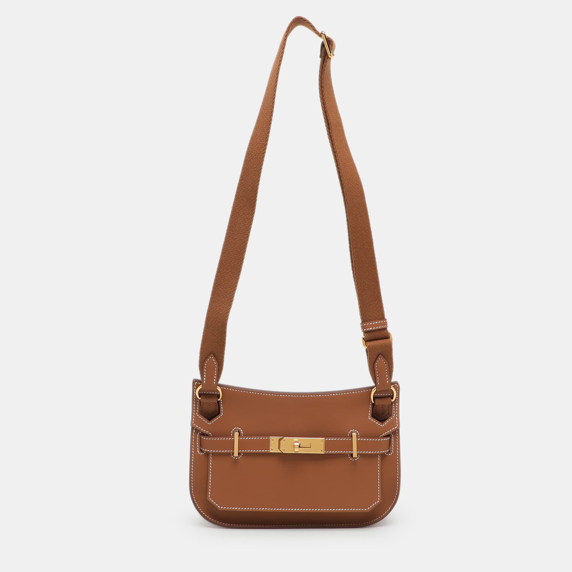 Herm&egrave;s Jypsiere Mini Gold Finish Brown Leather Shoulder Bag