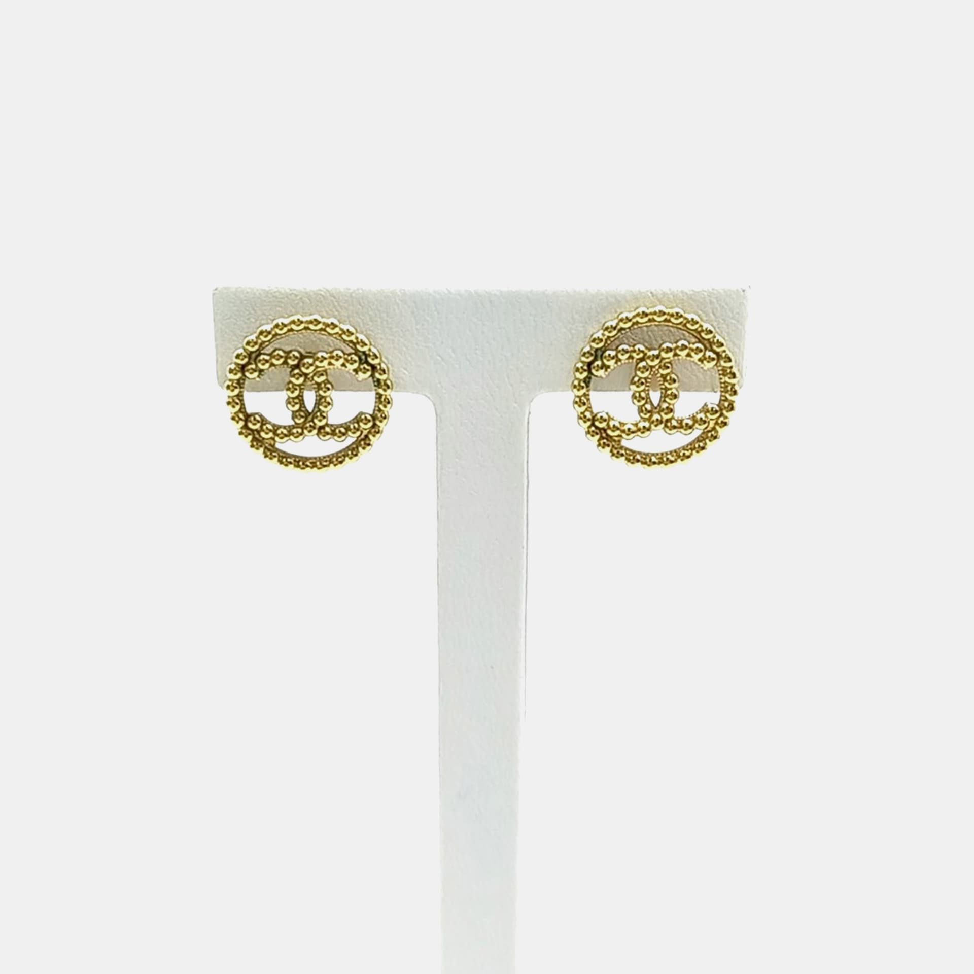 Chanel Gold Plated Metal logo earrings