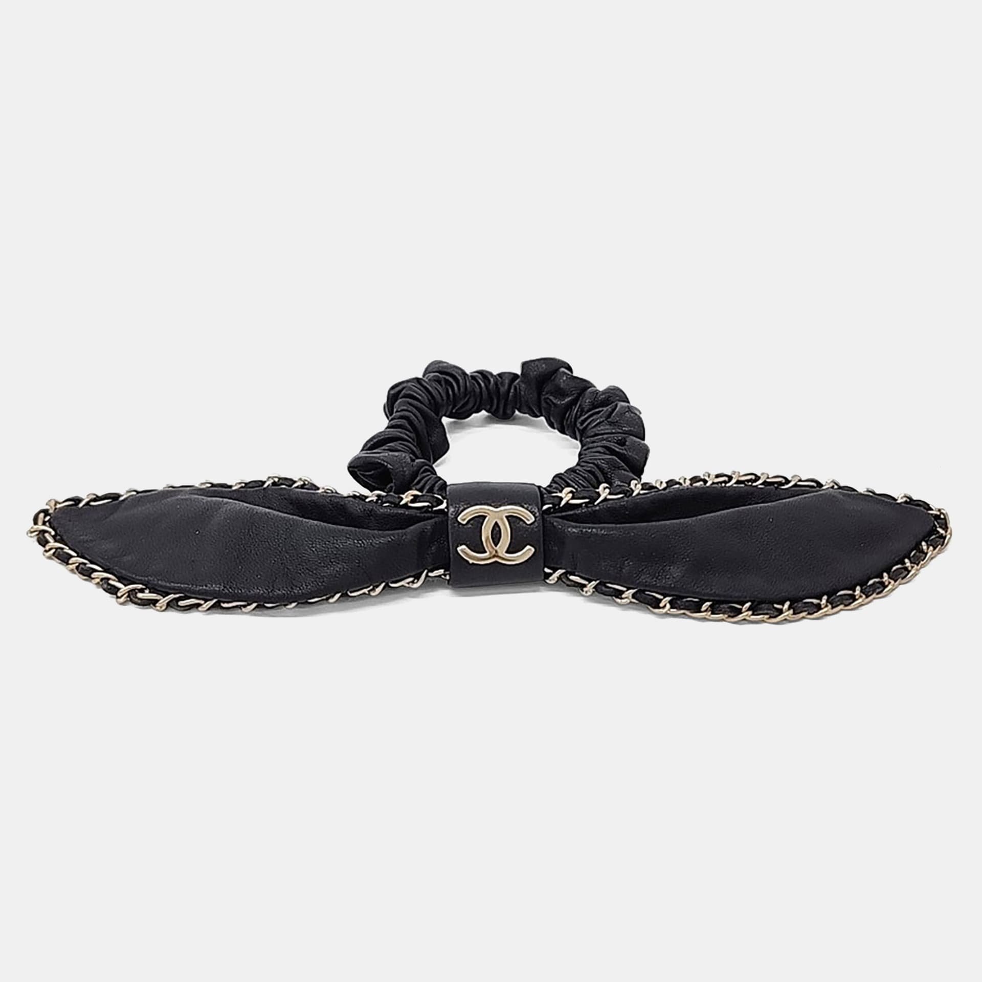 Chanel Black Leather hair scrunchie