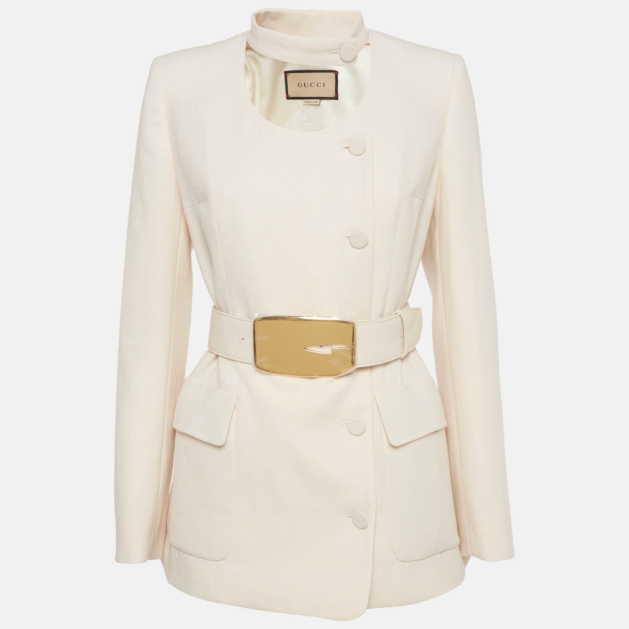 Gucci Beige Wool Blend Detachable-Collar Belted Coat S