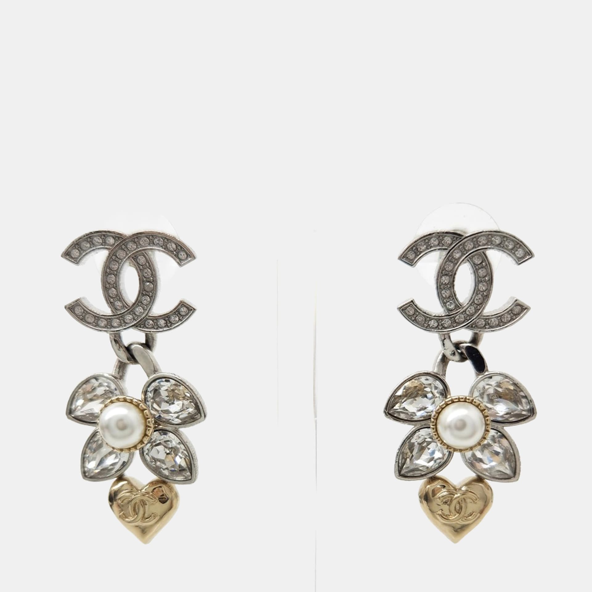Chanel CC Crystals Pearls Earrings