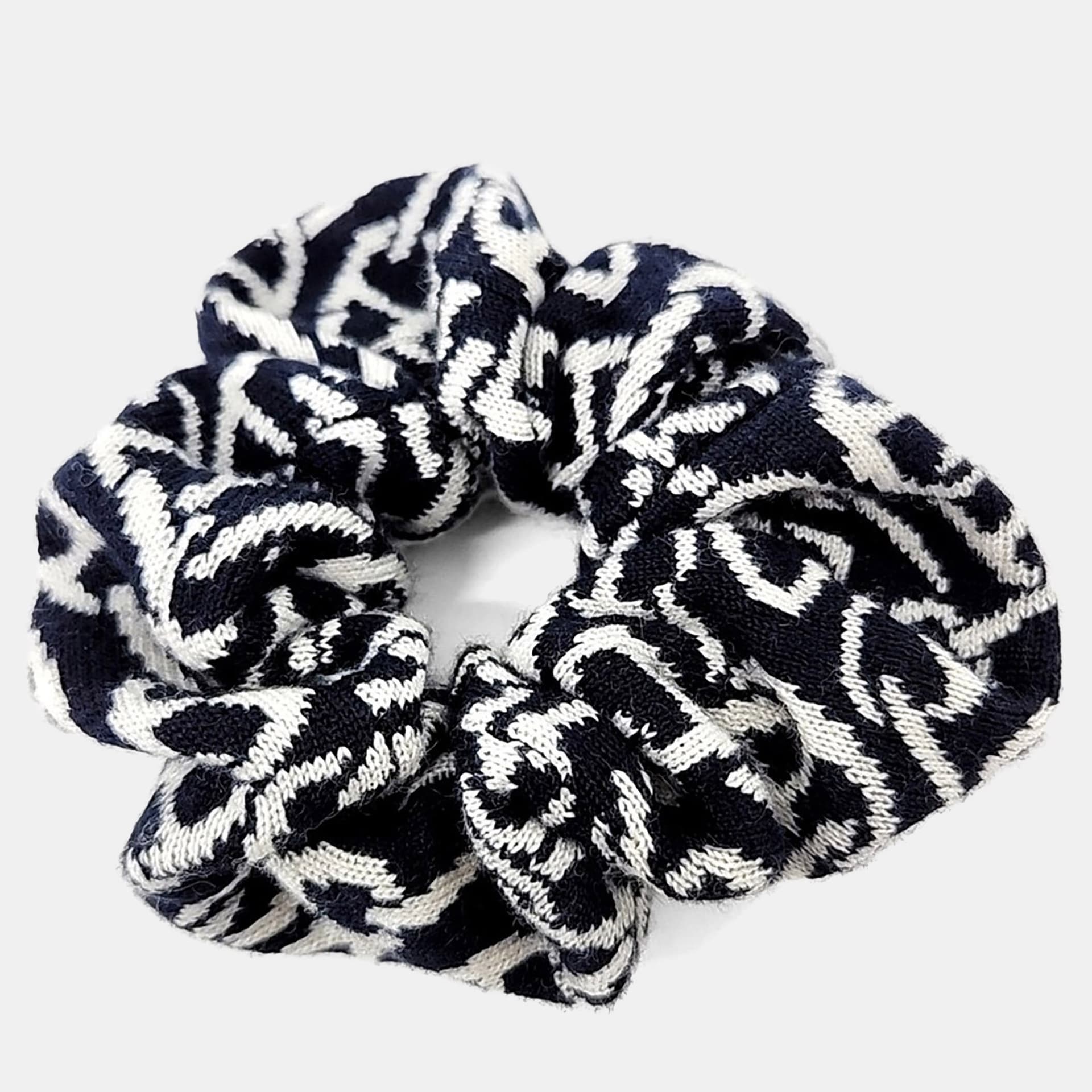 Hermes Black/White Silk Cashew Hair Scrunchie