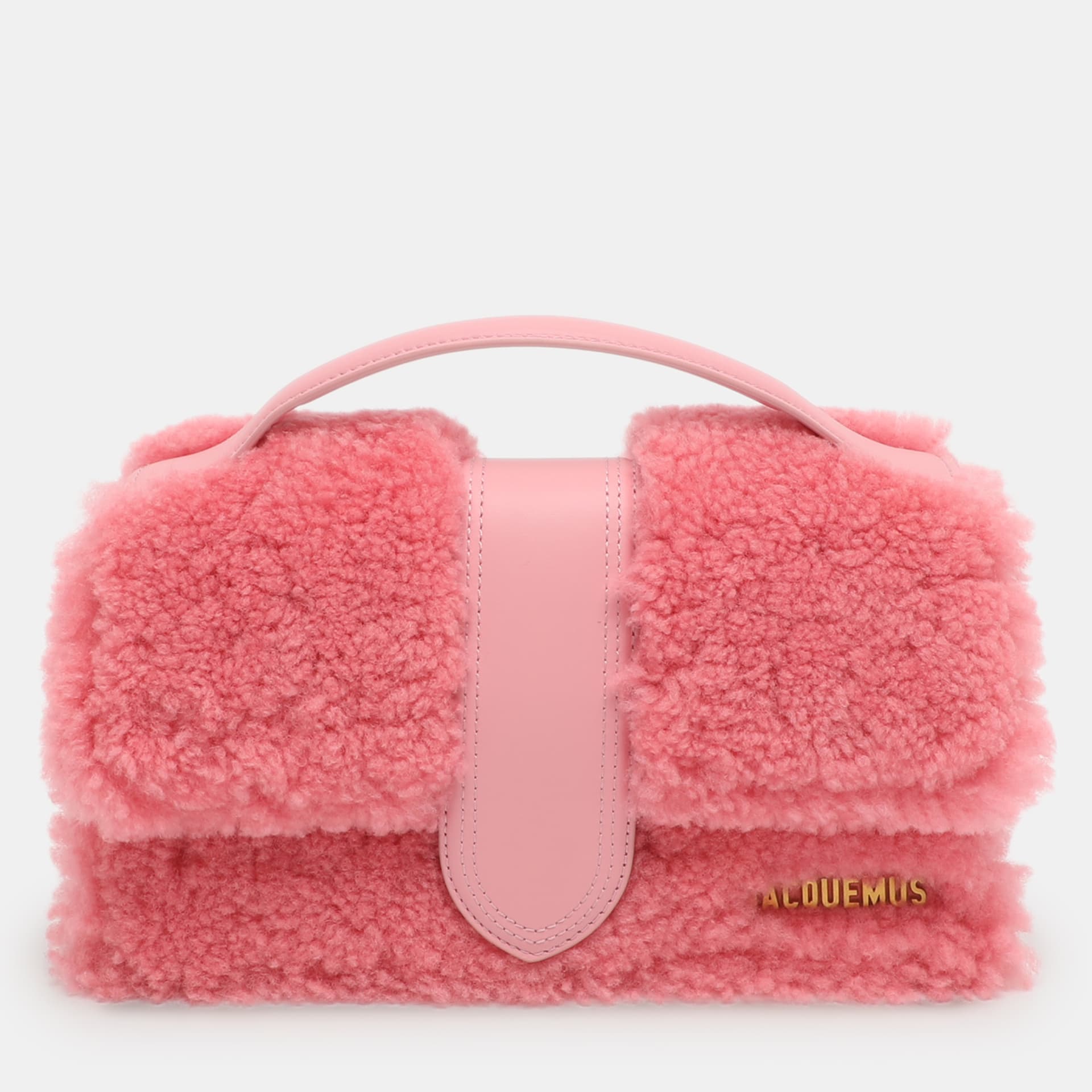 Jacquemus Le Bambino Pink Leather and Shearling Fur Top Handle Bag