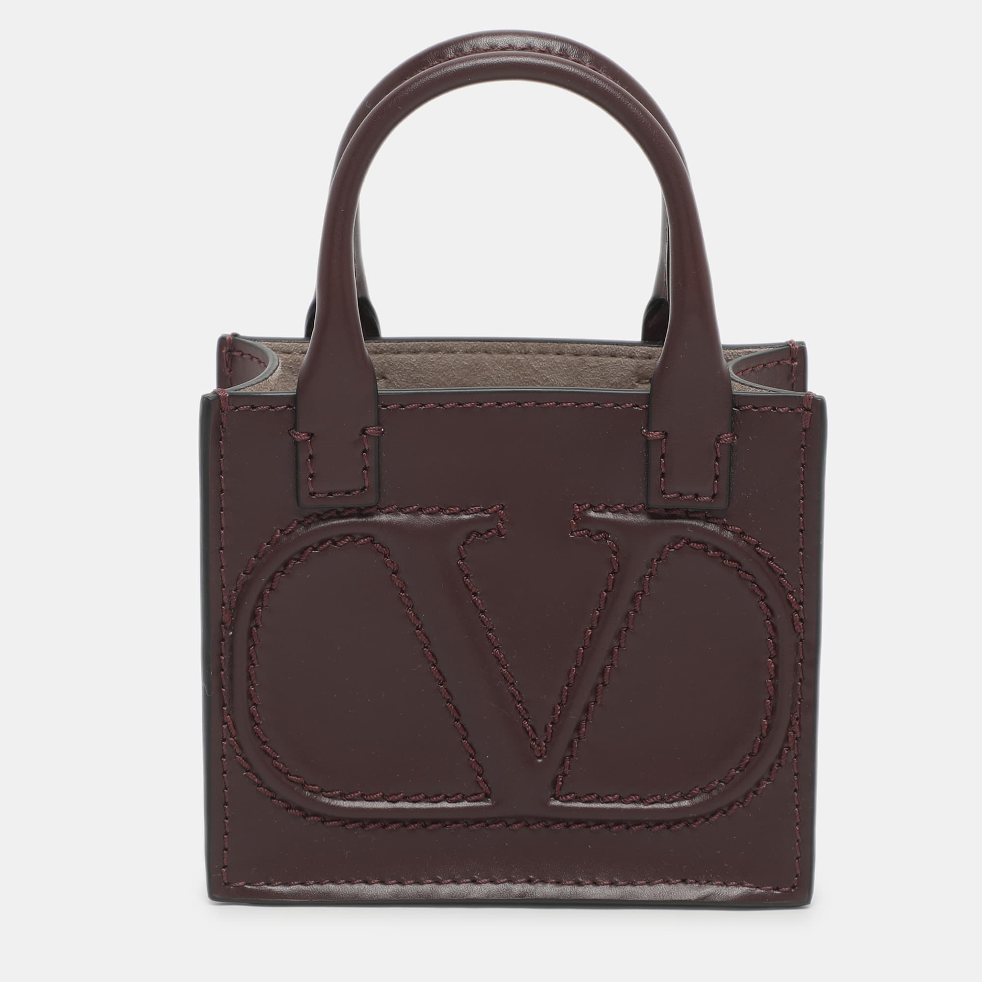 Valentino VLogo Mini Burgundy Leather Tote