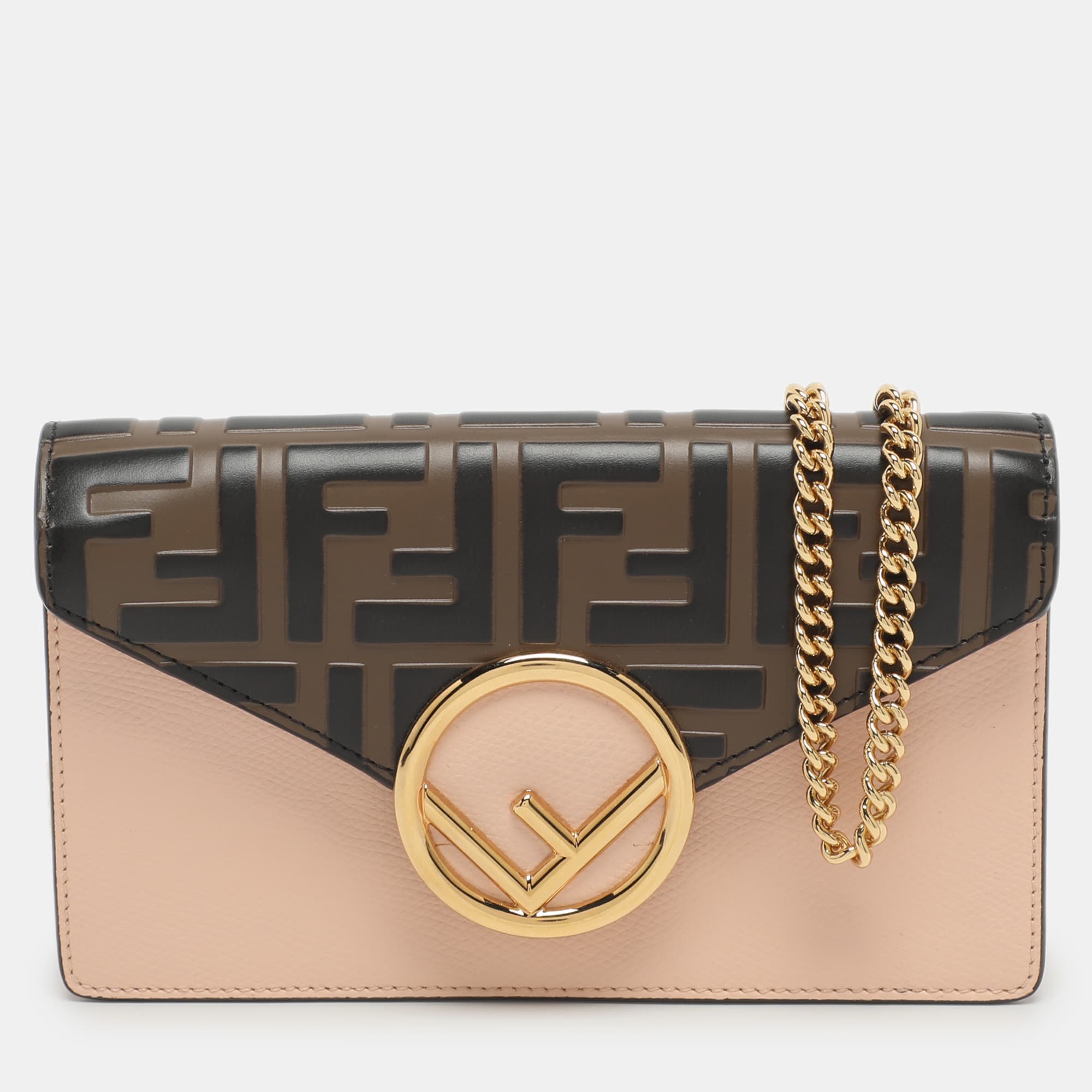 Fendi F is Fendi Pink/Brown FF Embossed Leather Belt Bag