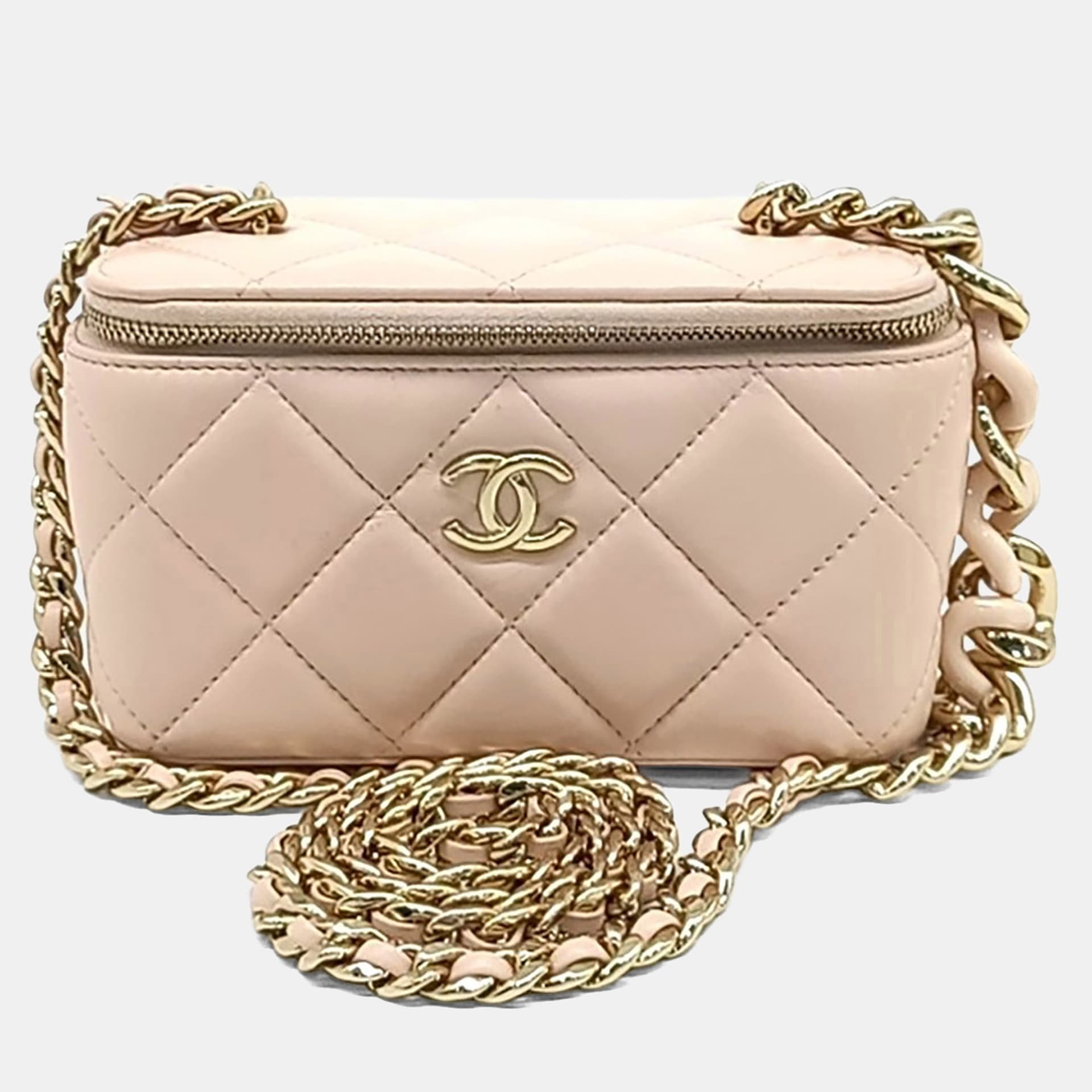 Chanel Vanity Small Pink Quilted Calfskin Leather Crossbody Bag