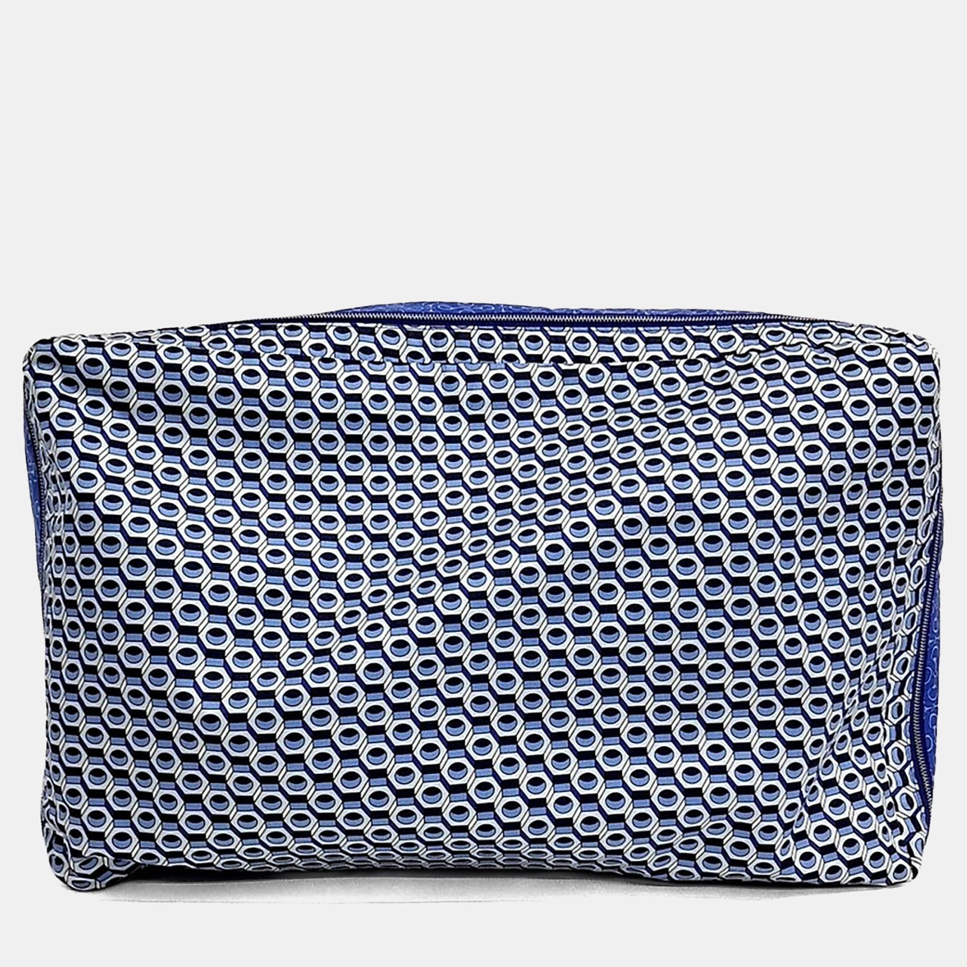 Hermes Blue Silk Travel Cube Pouch MM (A)