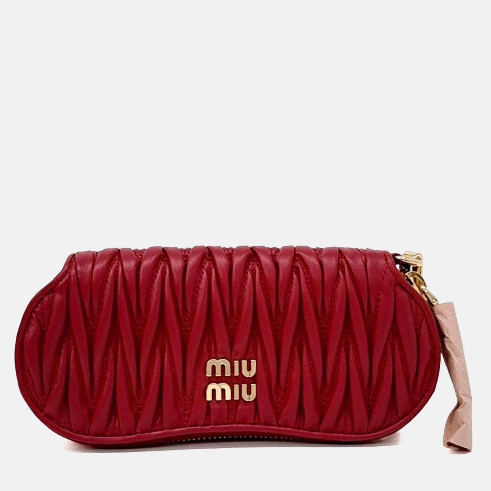 Miu Miu Red Leather Matrasse Glasses Pouch (5RA015)