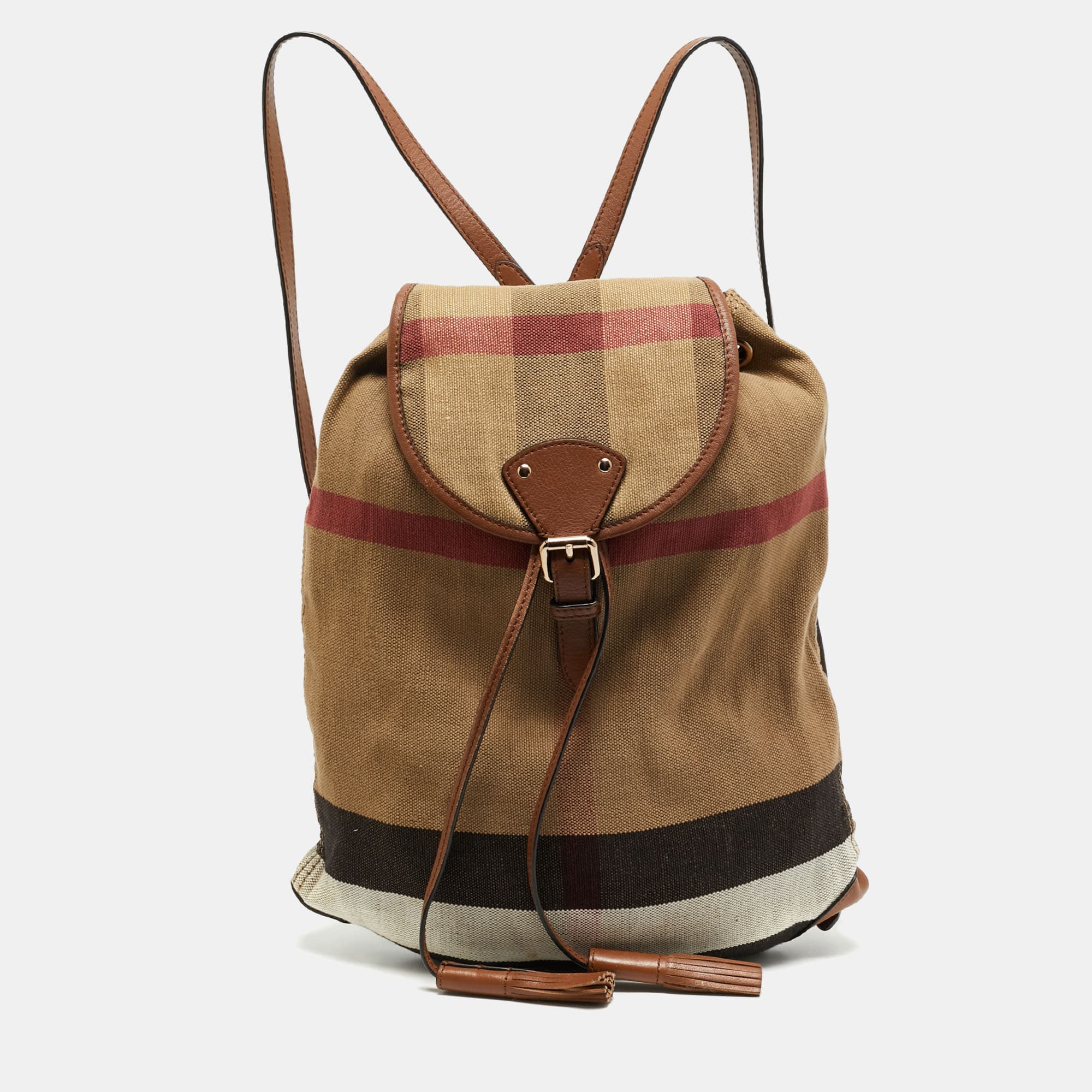 Burberry Chiltern Beige Mega Check Canvas Drawstring Backpack