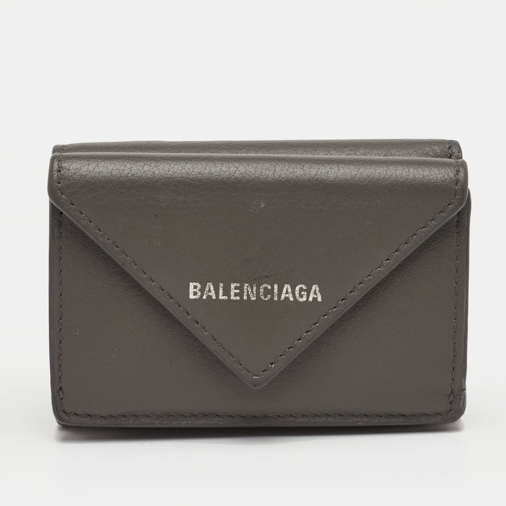 Balenciaga Papier Grey Leather Compact Wallet