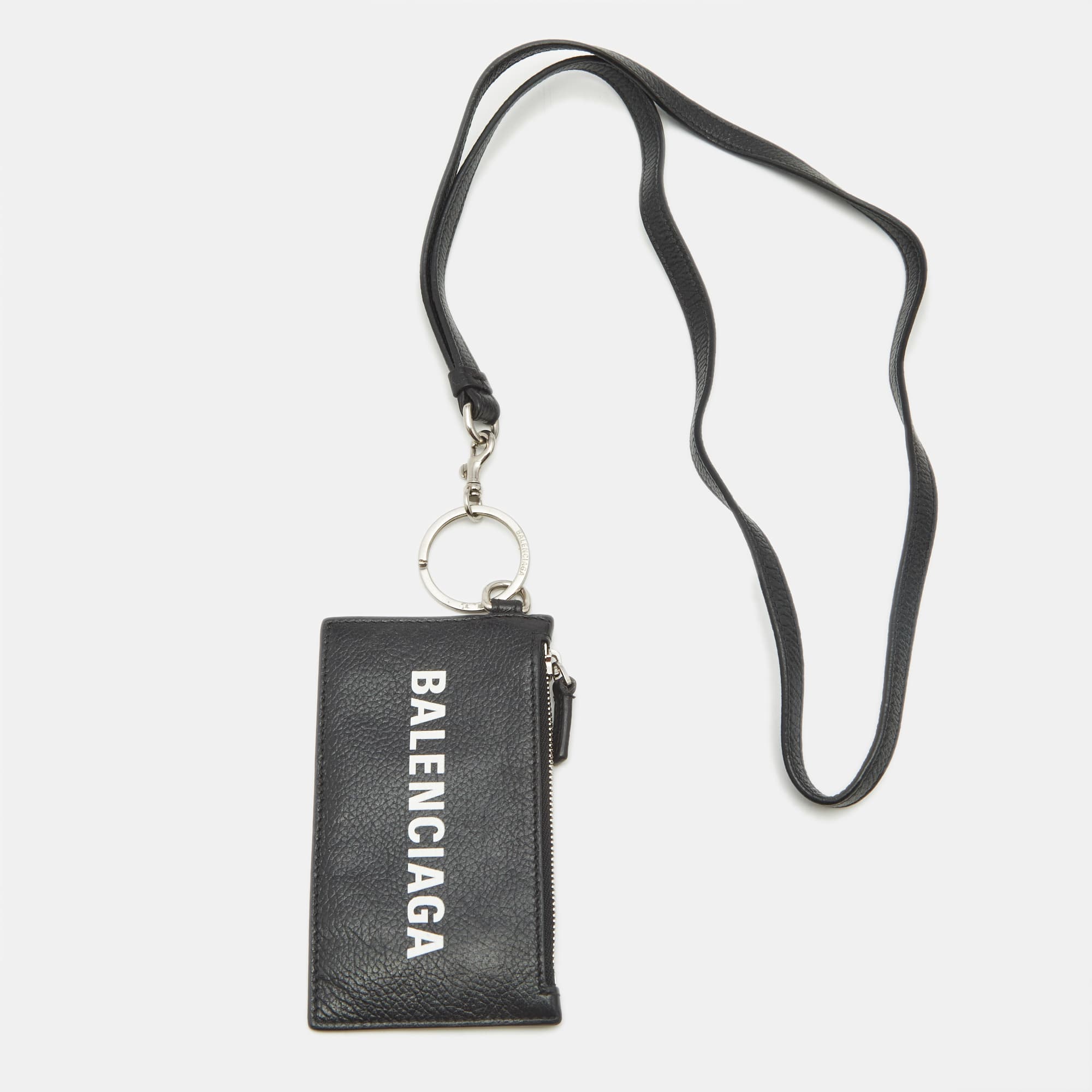 Balenciaga Cash Card Case On Keychain Black Leather