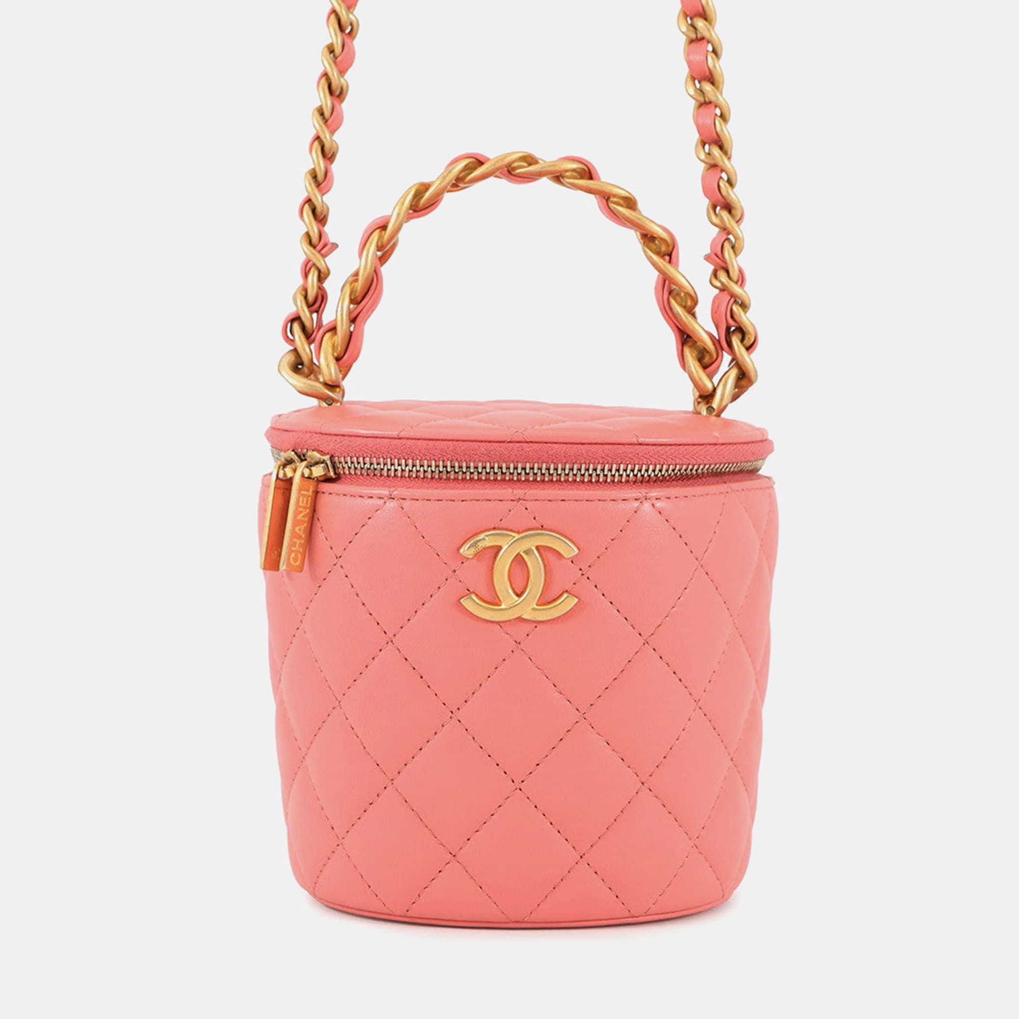 Chanel Vanity Top Handle Shoulder Bag Pink Lambskin