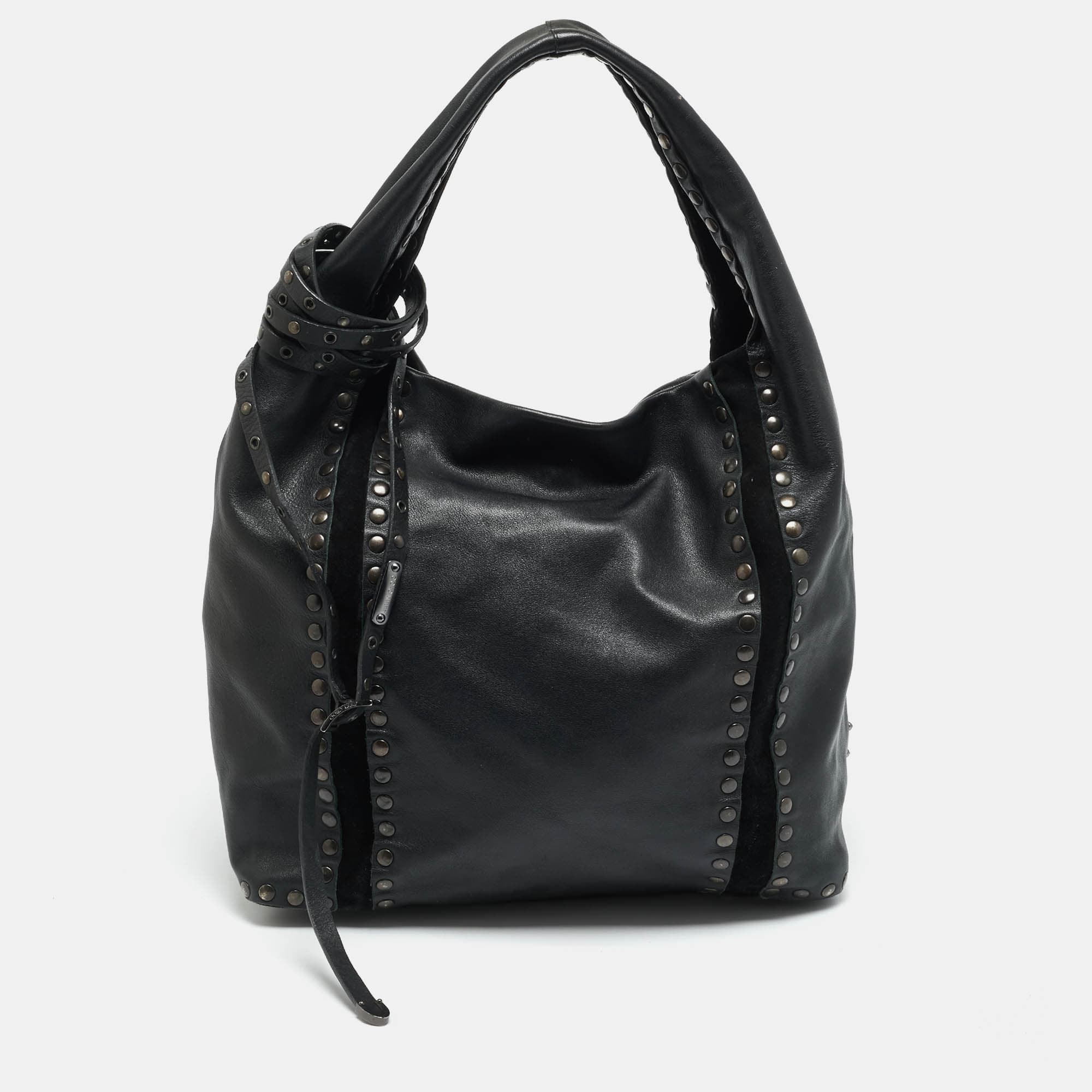 Jimmy Choo Saba Studded Black Leather Hobo