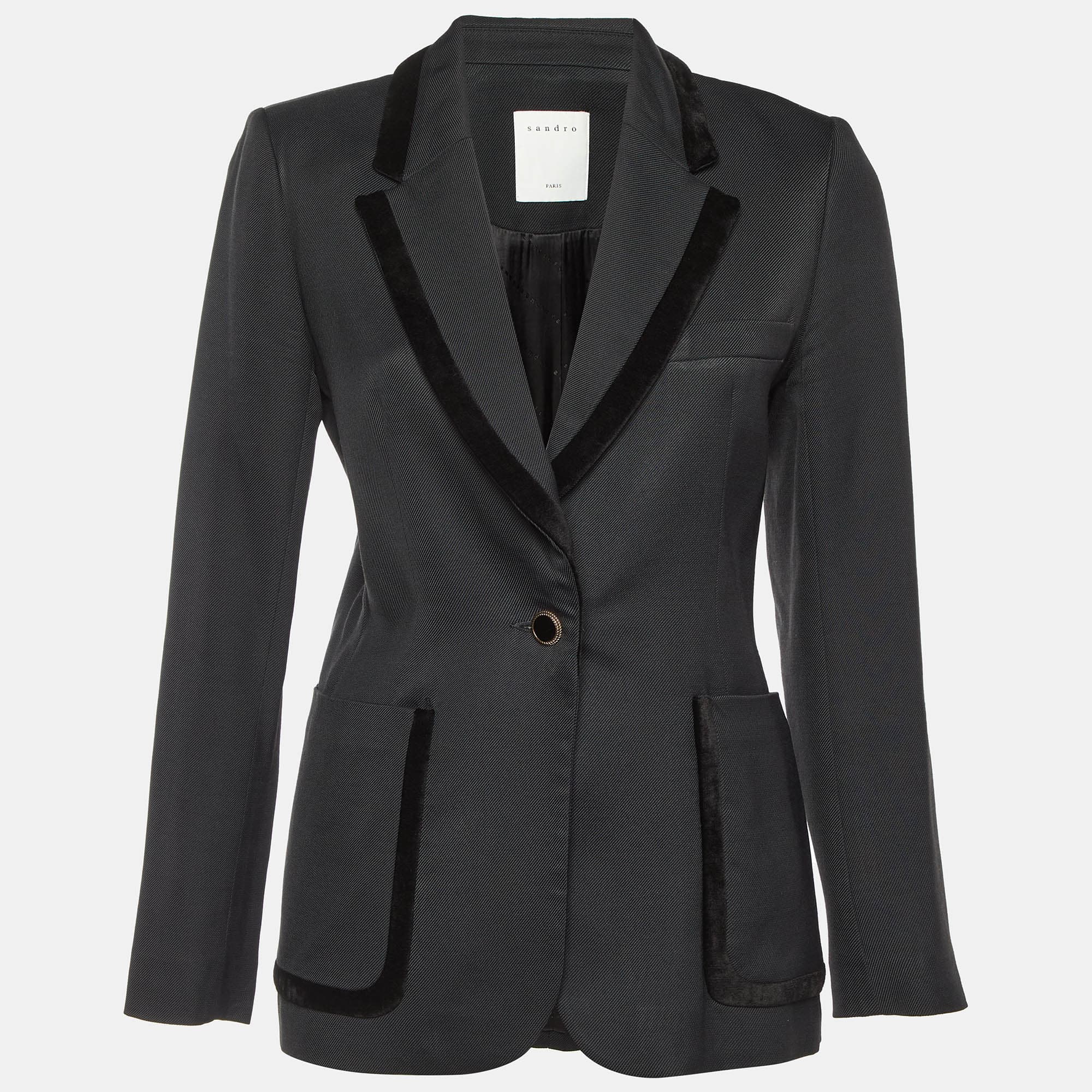 Sandro Black Gabardine Tailored Jacket S