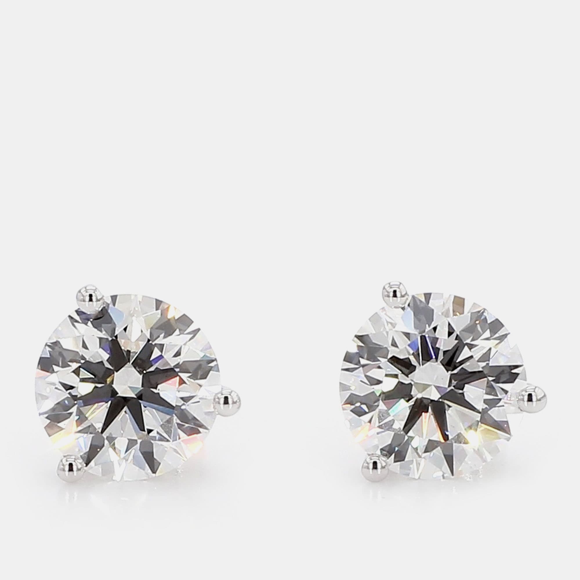 4.00 cts Round Lab Grown Diamond 14k White Gold 3 Prong Martini Studs