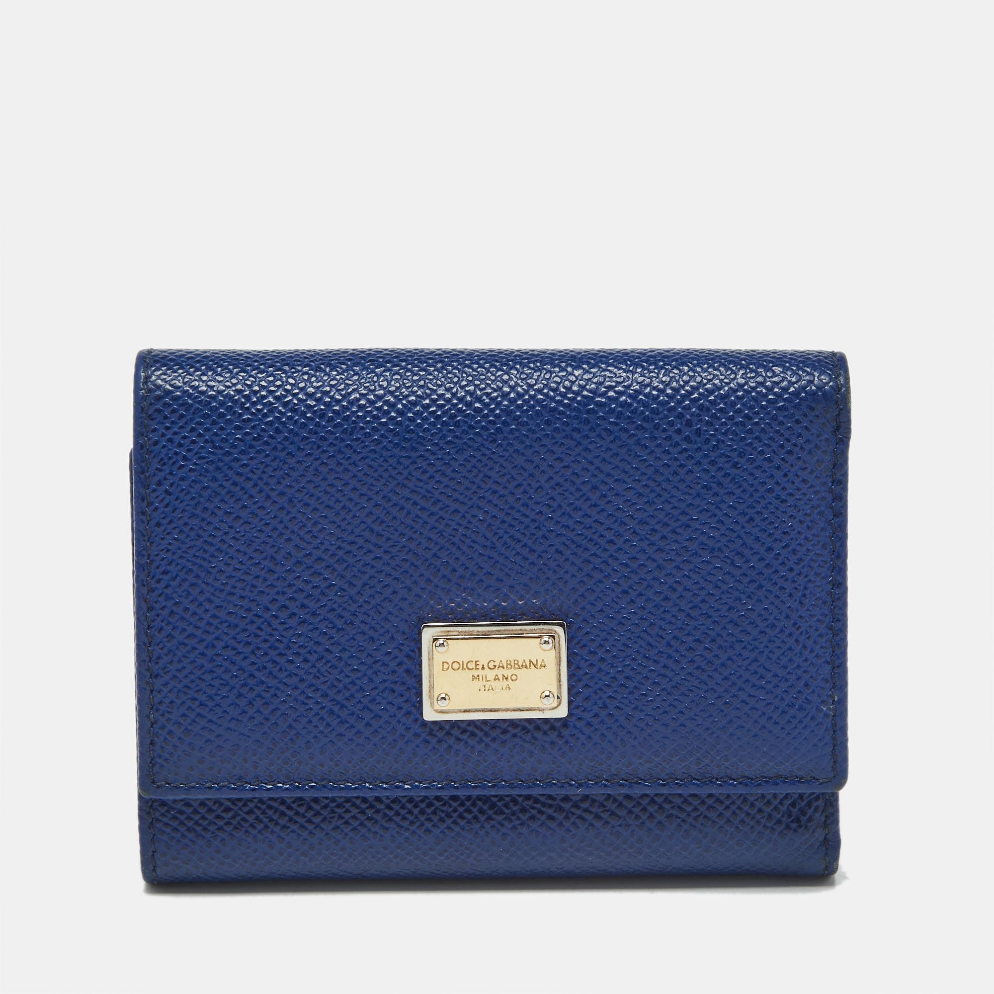 Dolce & Gabbana Blue Leather Trifold Wallet