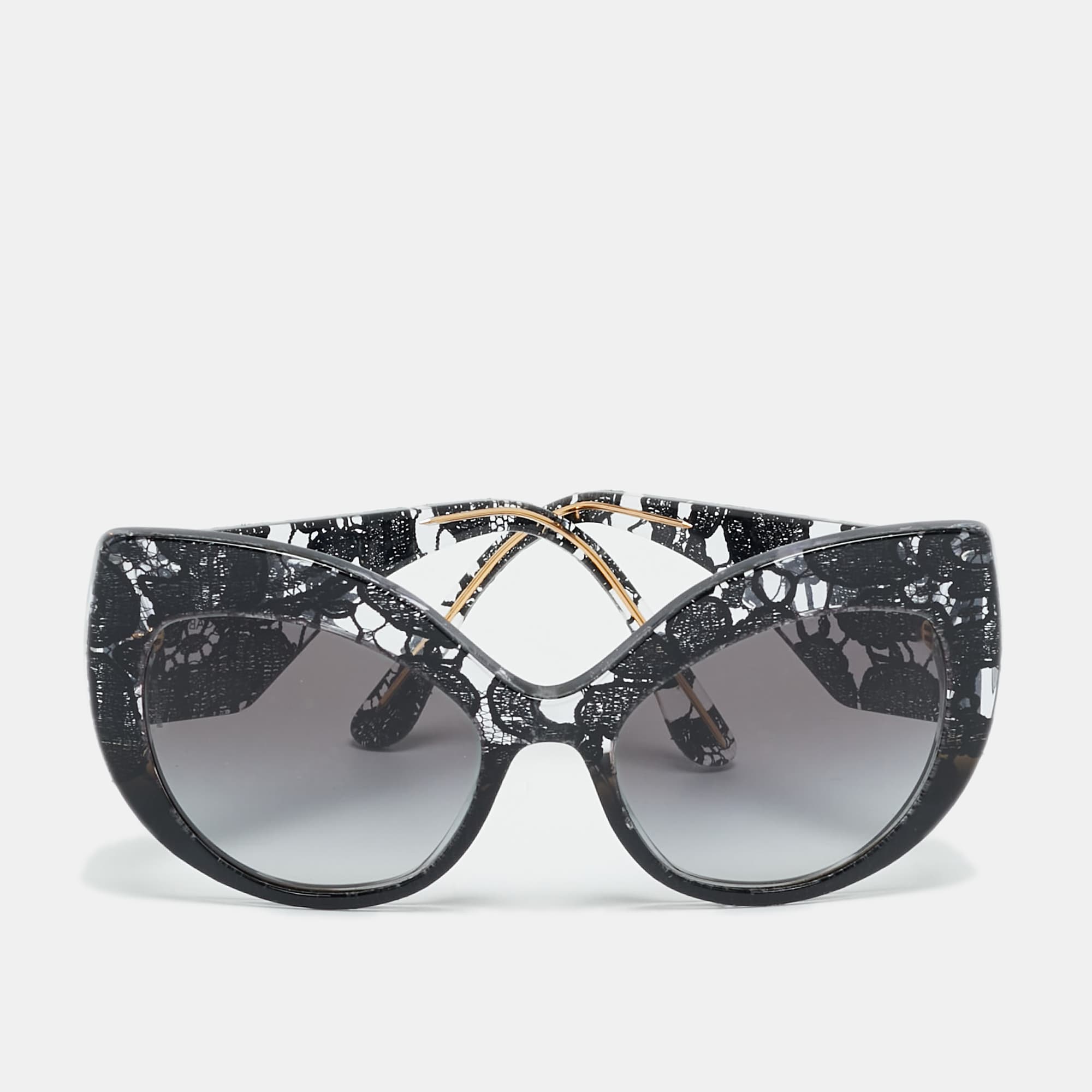 Dolce & Gabbana Black Gradient Lace Print Butterfly Sunglasses