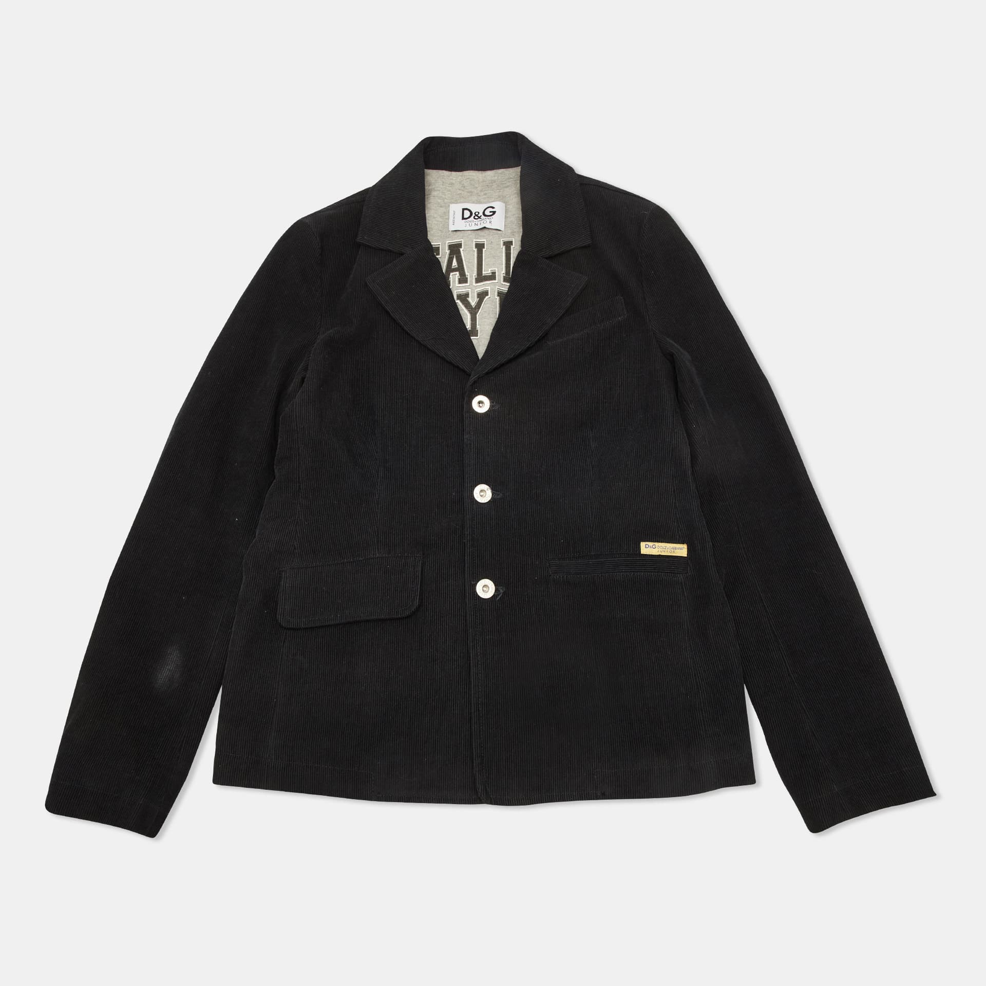 D&G Junior Black Corduroy Button Front Blazer Size 12 Yrs