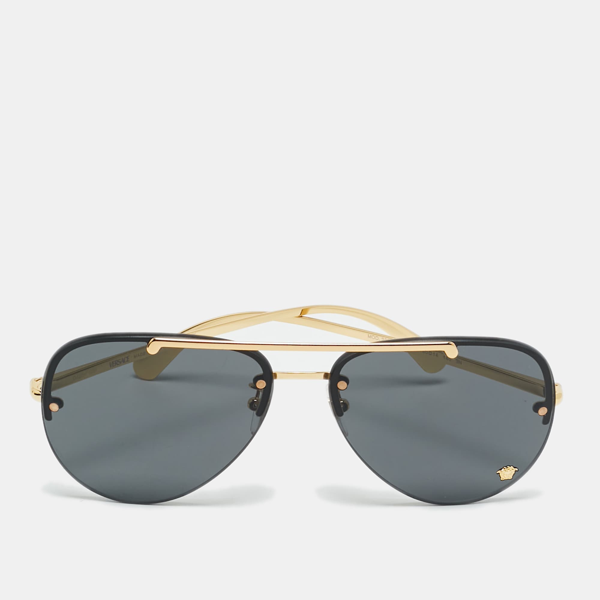 Versace Black/Gold Tone MOD 2231 Medusa Aviator Sunglasses