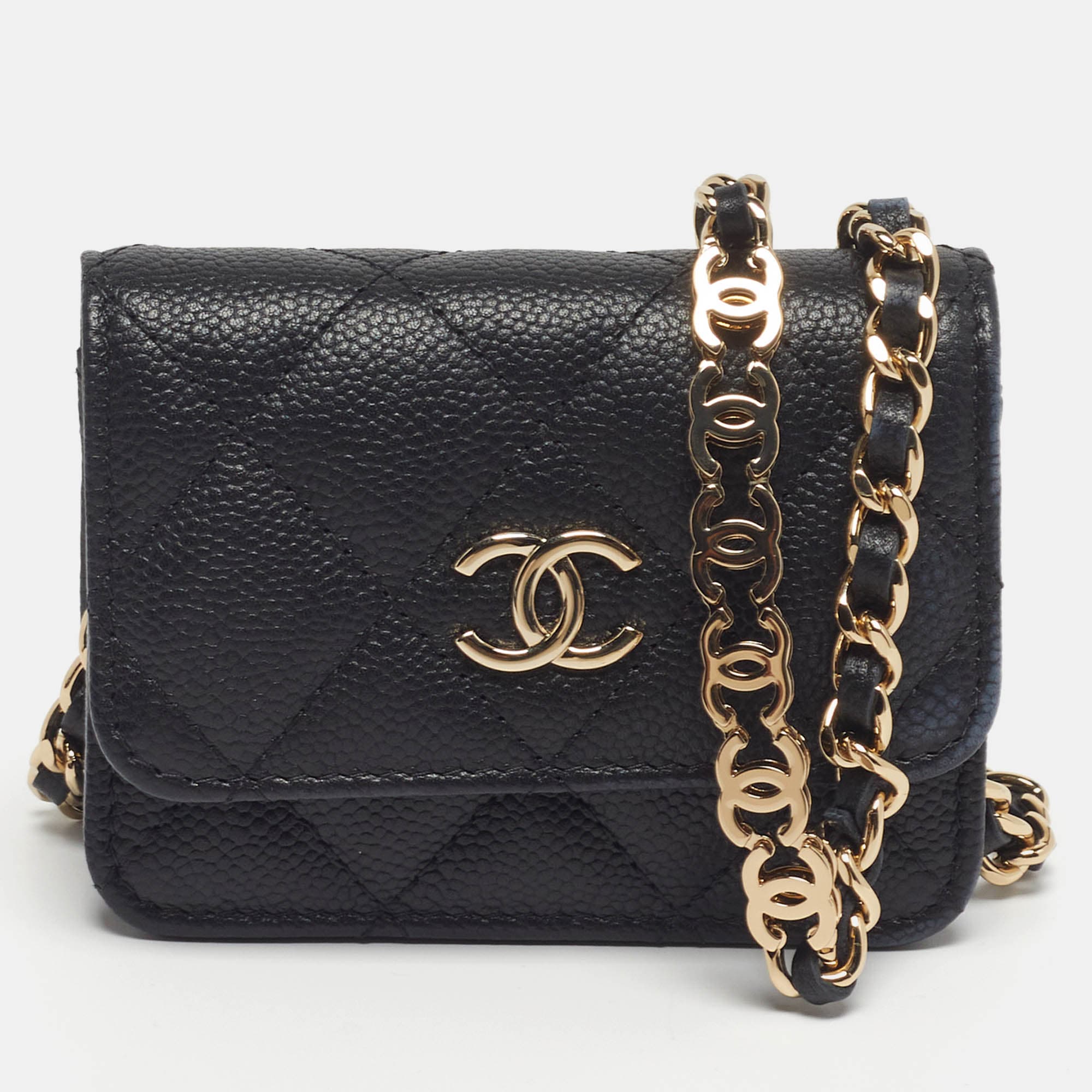 Chanel Classic Micro Black Quilted Caviar Leather CC Flap Bag