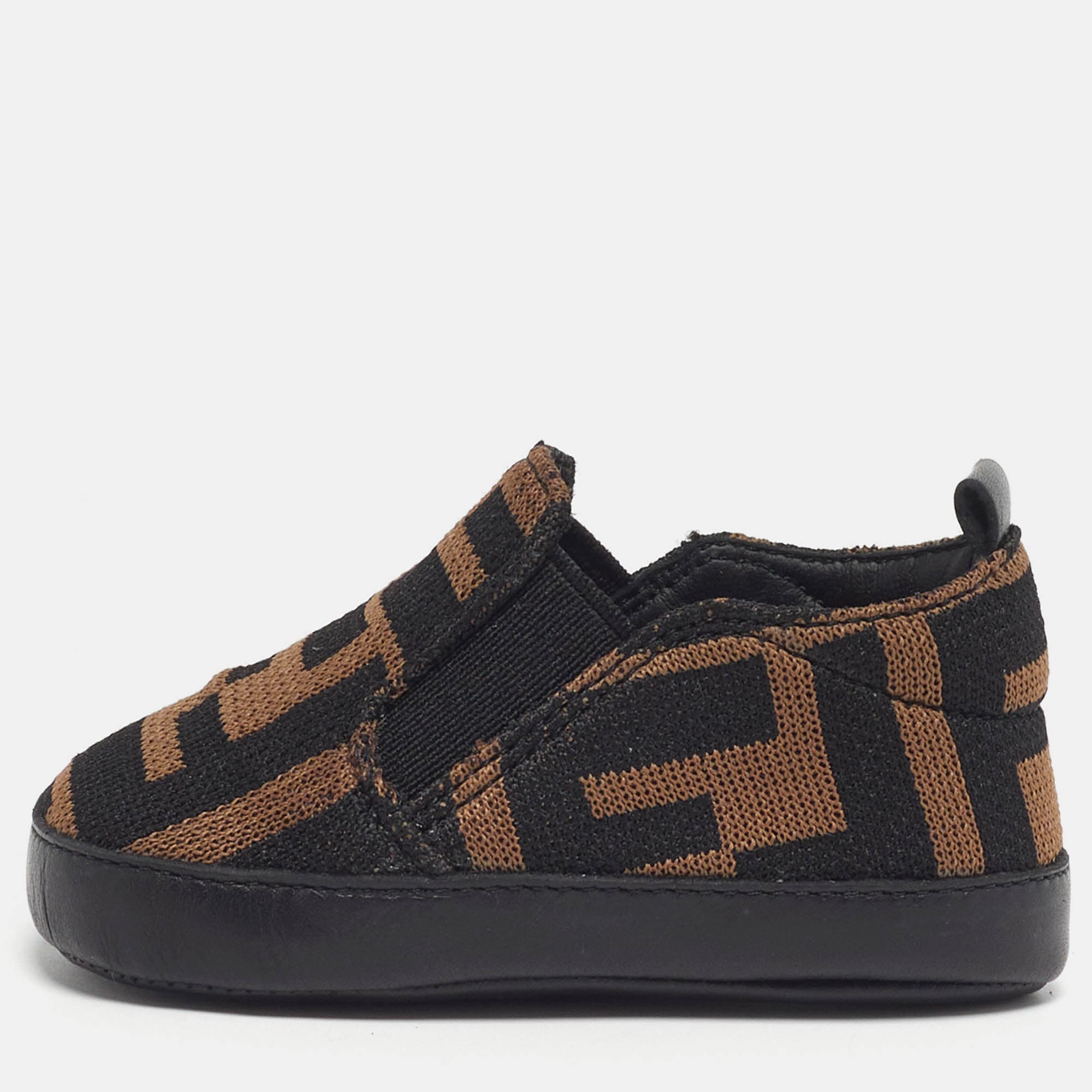 Fendi Size 2 Brown Zucca Knit Fabric Slip On Sneakers