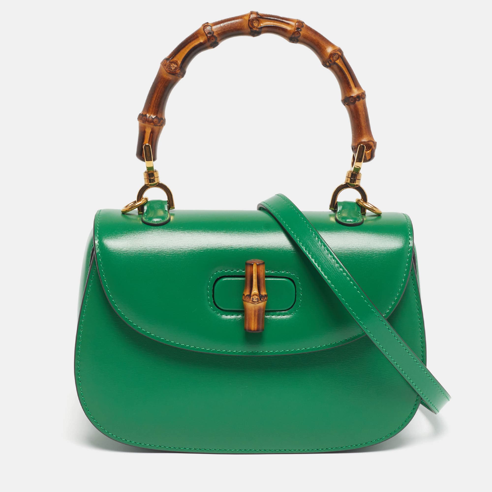 Gucci Bamboo 1947 Small Green Leather Top Handle Bag