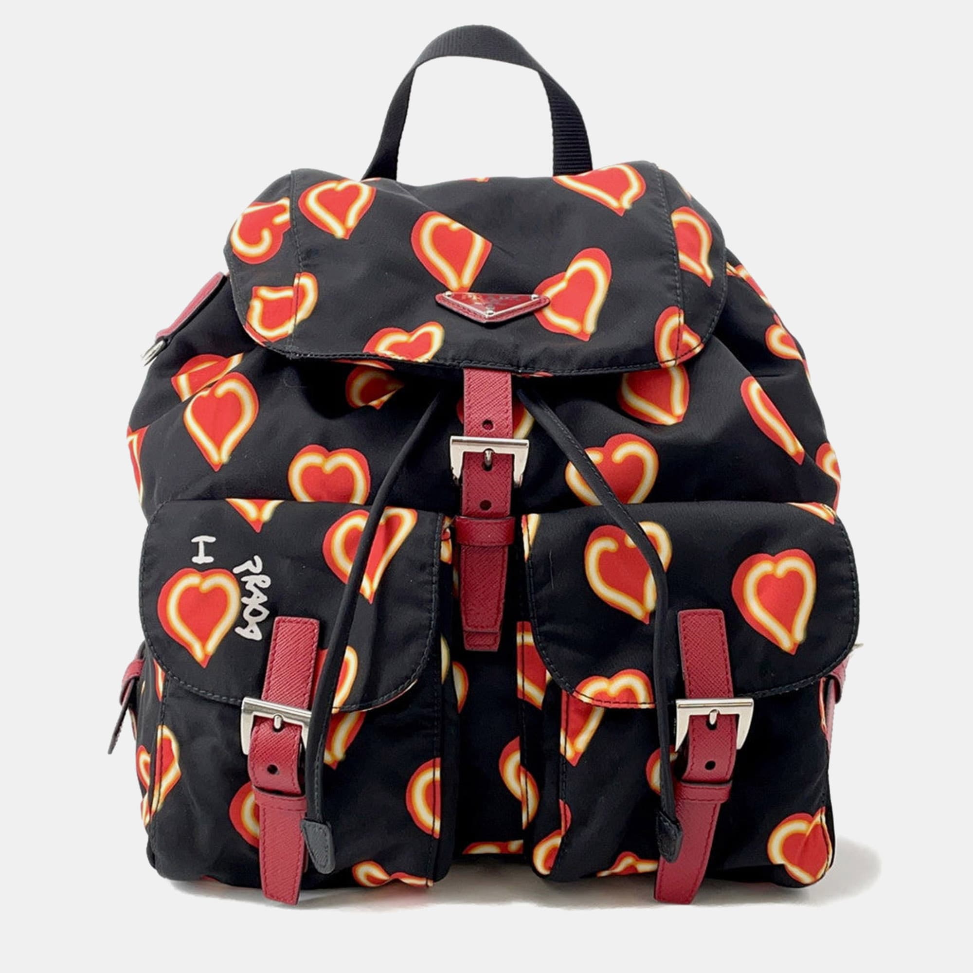 Prada Heart Pattern Backpack Black/Red Nylon