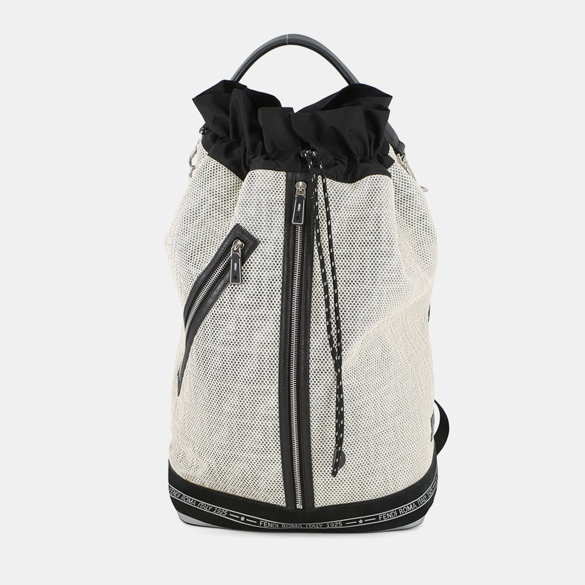 Fendi Logo Backpack Ivory/Black Nylon Mesh
