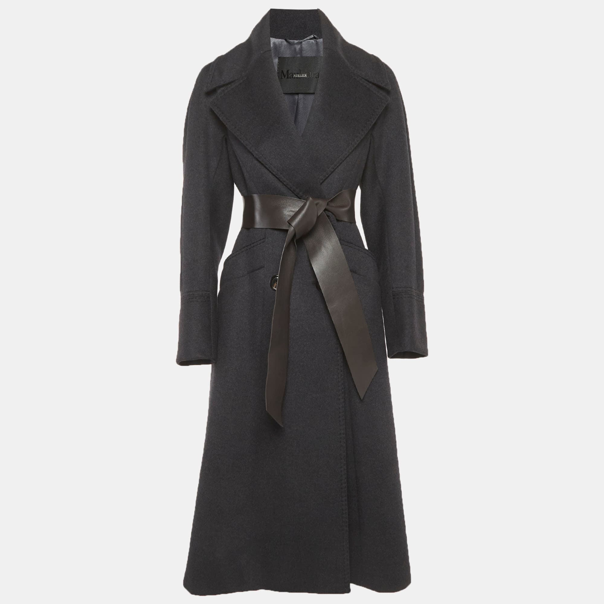 Max Mara Atelier Black Wool Blend Long Double Breasted Coat S