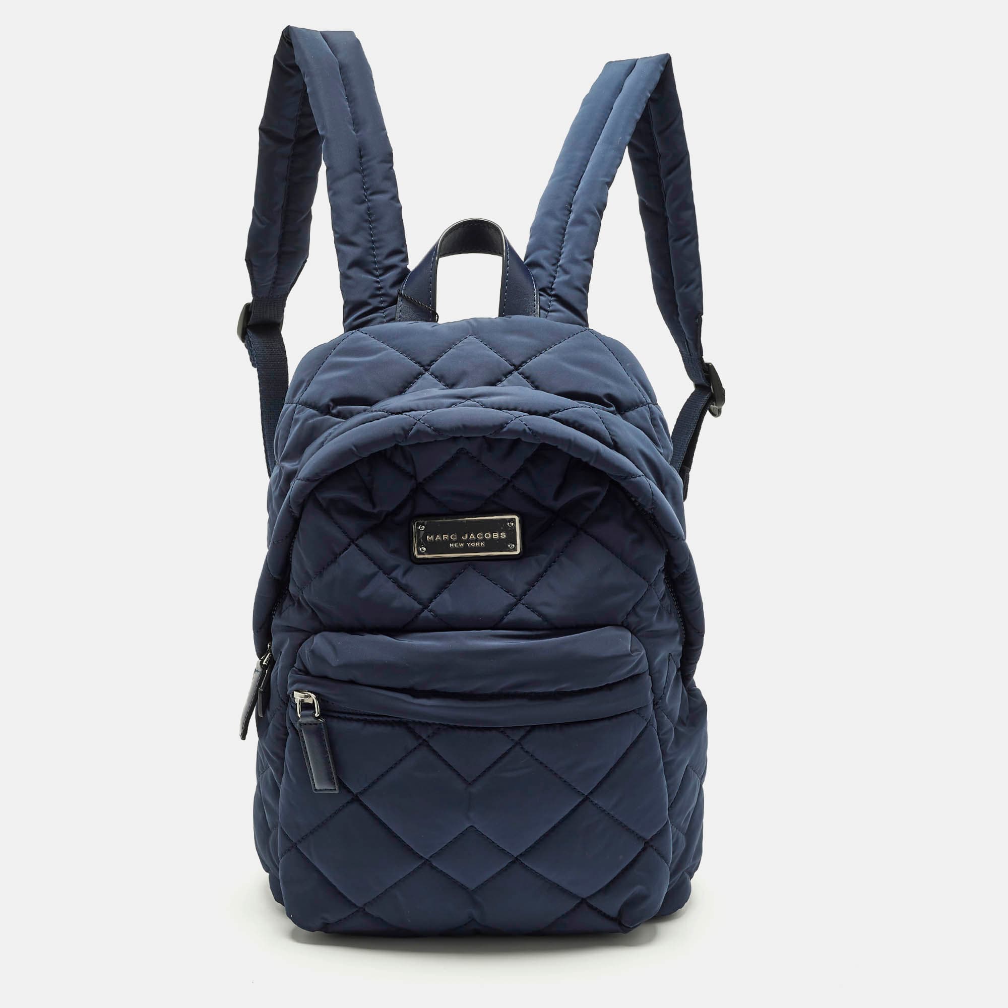 Marc Jacobs Front Pocket Navy Blue Quilted Nylon Backpack