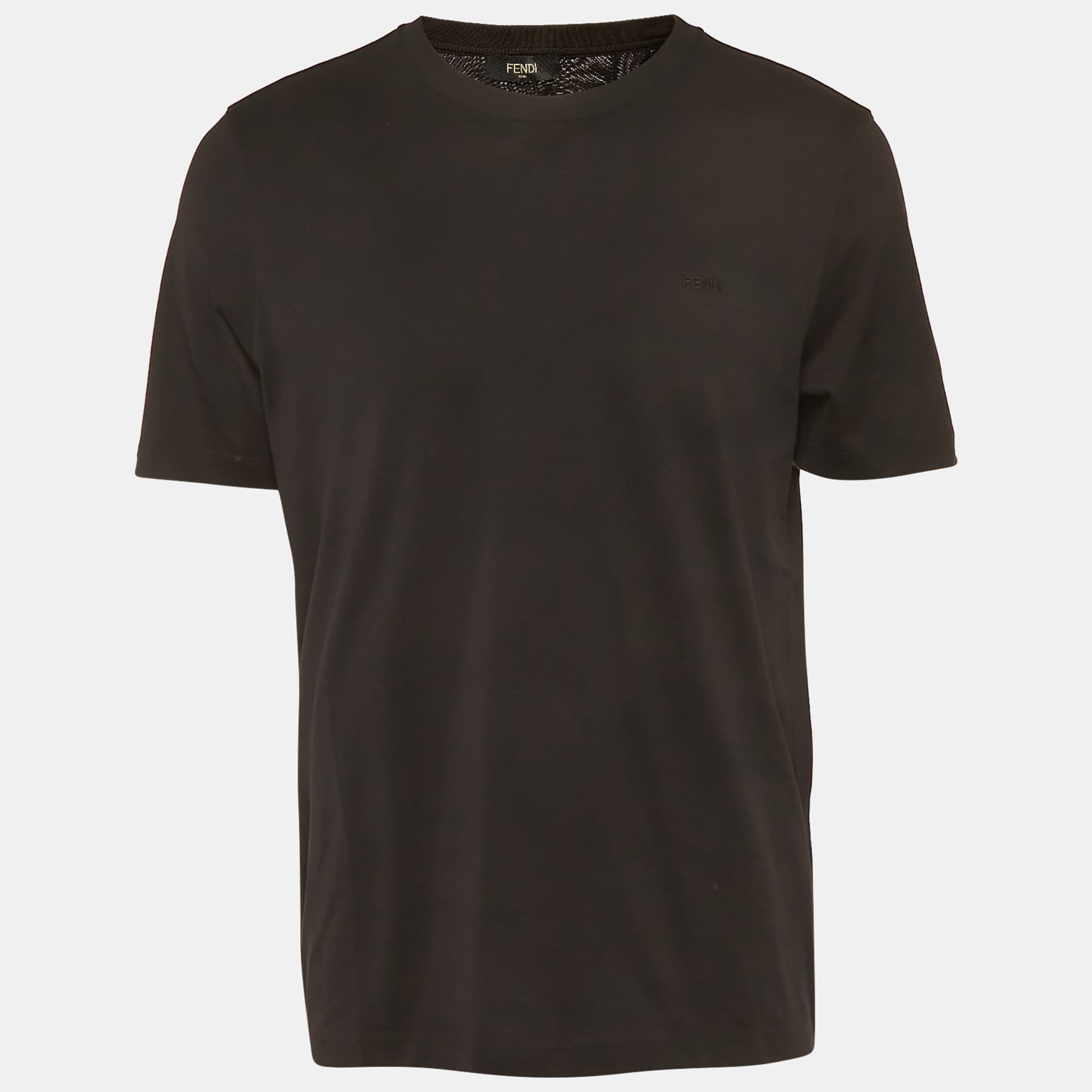 Fendi Black Jersey Logo Detail T-Shirt XL