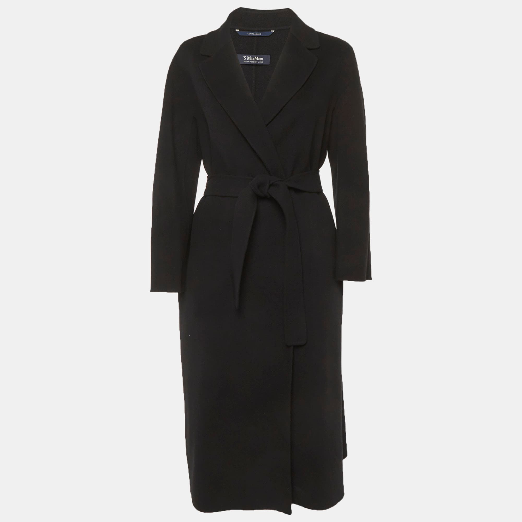 S'Max Mara Black Wool Felt Belted Coat M