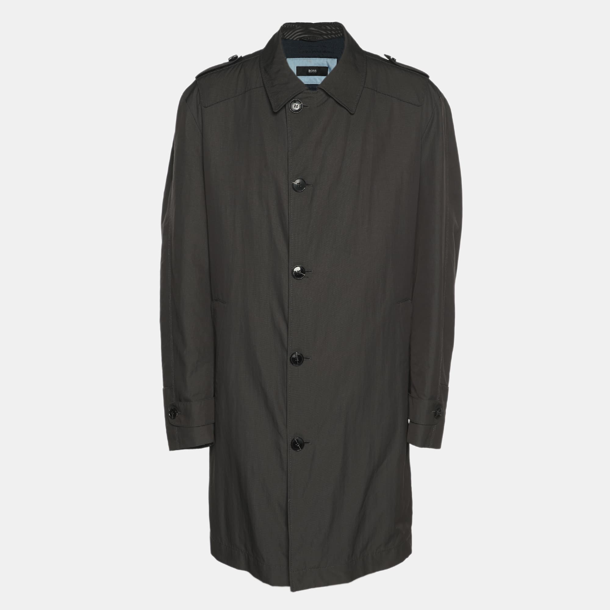 Boss By Hugo Boss Dark Grey Nylon Trench Coat XL