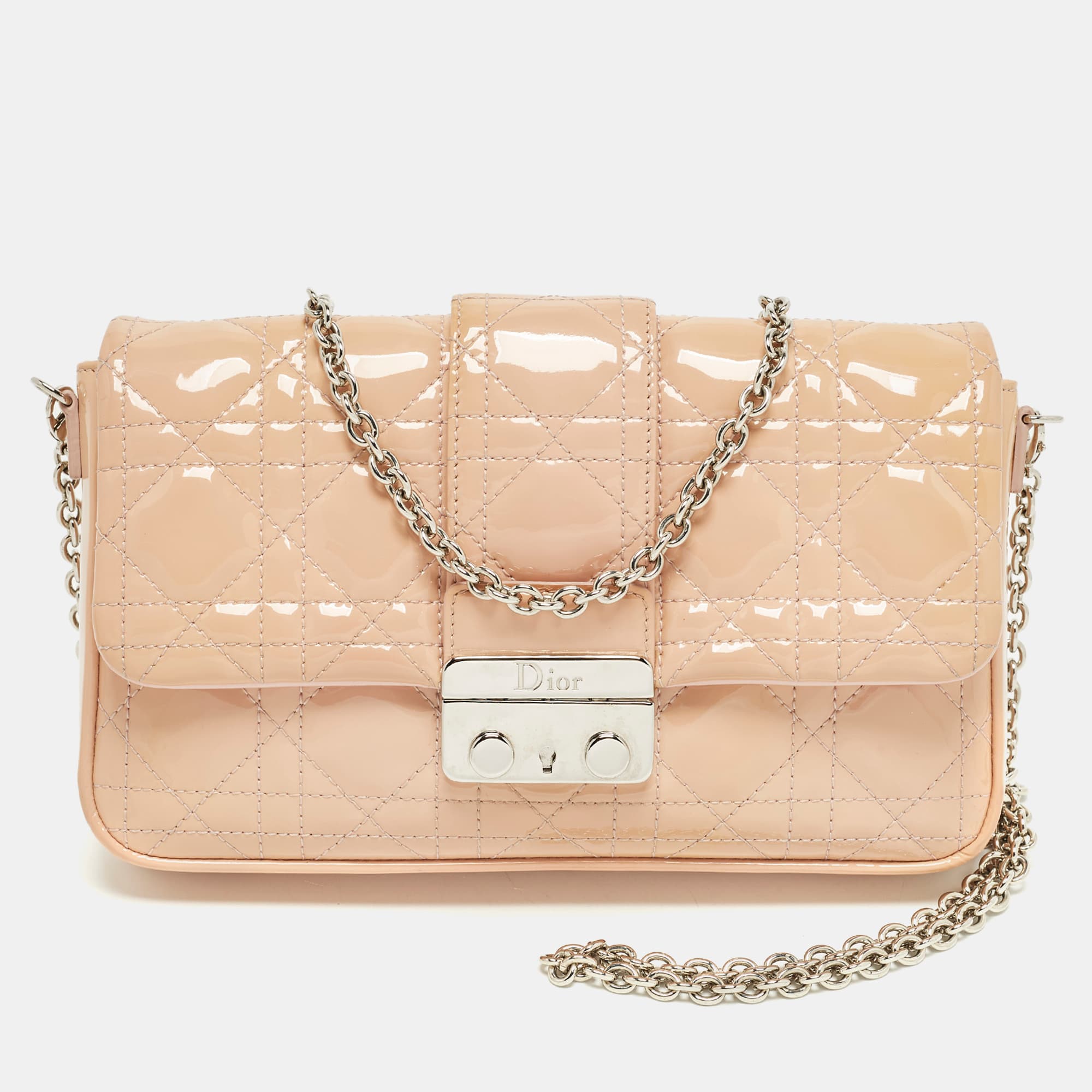 Dior Miss Dior Promenade Beige Cannage Patent Leather Chain Clutch