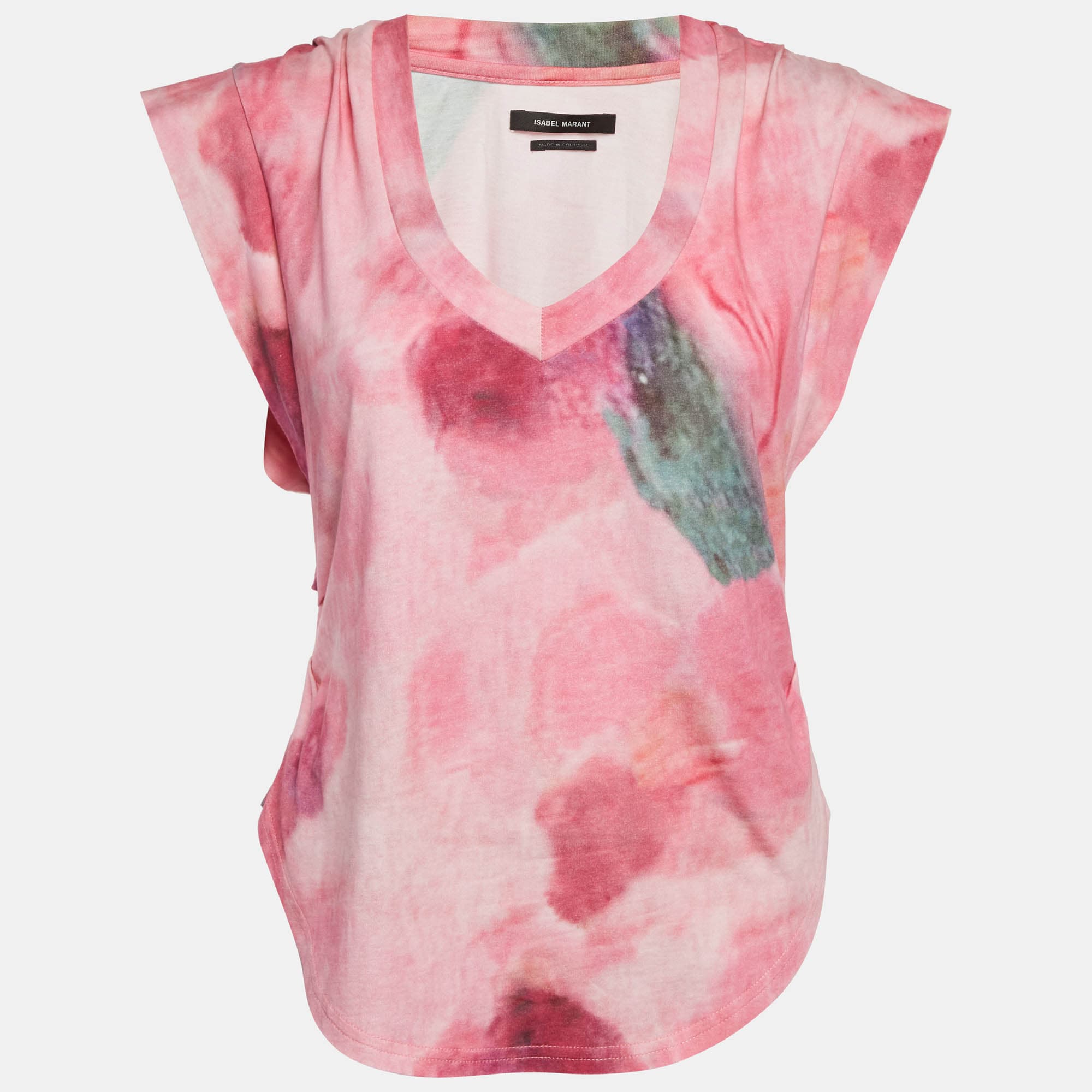 Isabel Marant Pink Floral Print Jersey V-Neck T-Shirt M
