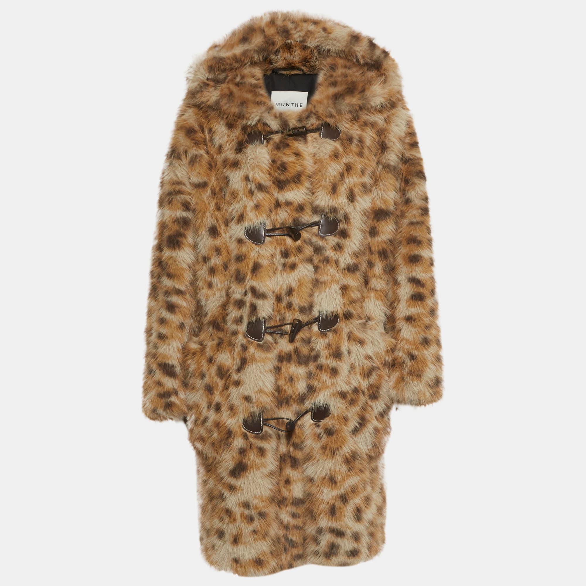 Munthe Brown Leopard Print Fuax Fur Lessiah Coat S
