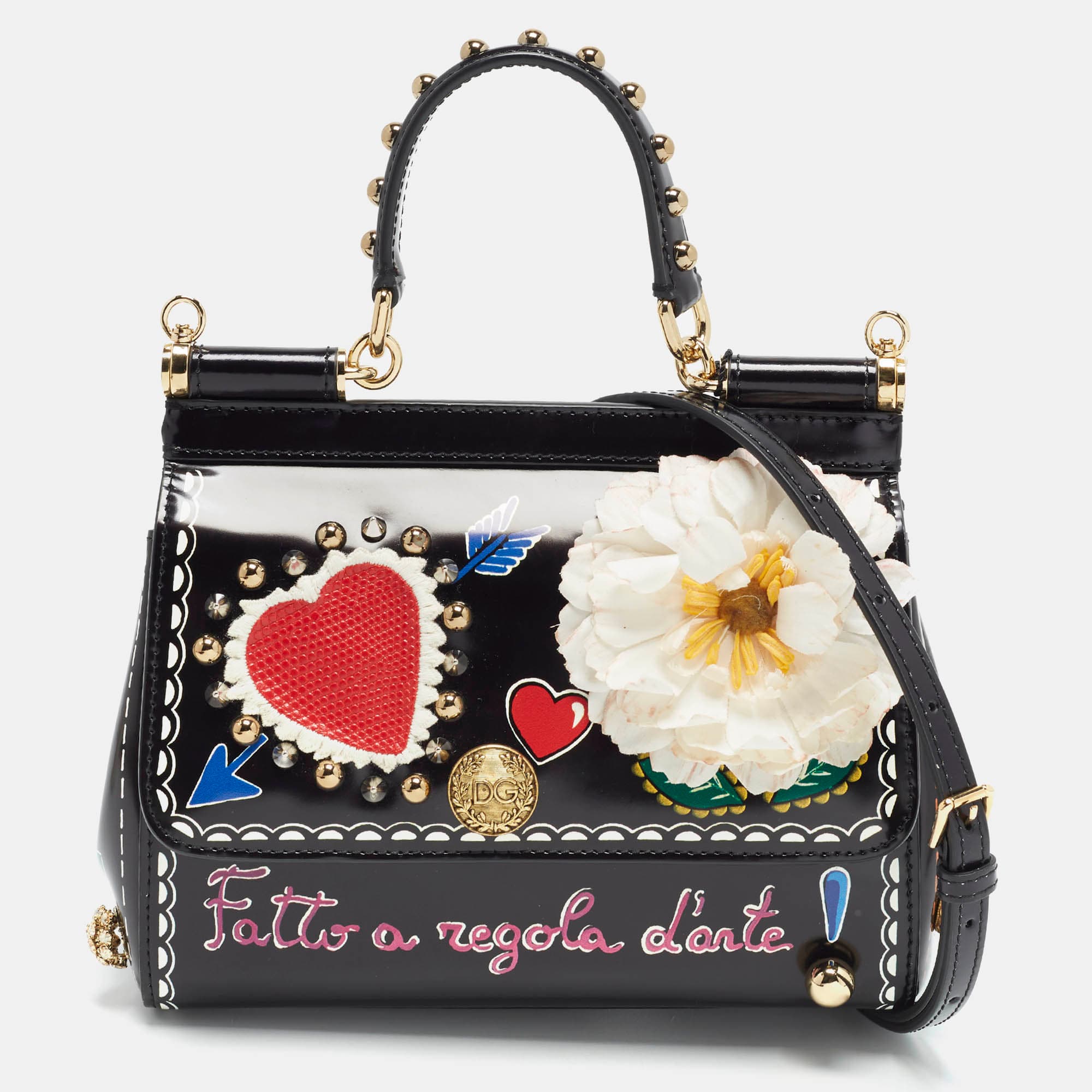 Dolce & Gabbana Miss Sicily Limited Edition Small Black Patent Leather Top Handle Bag