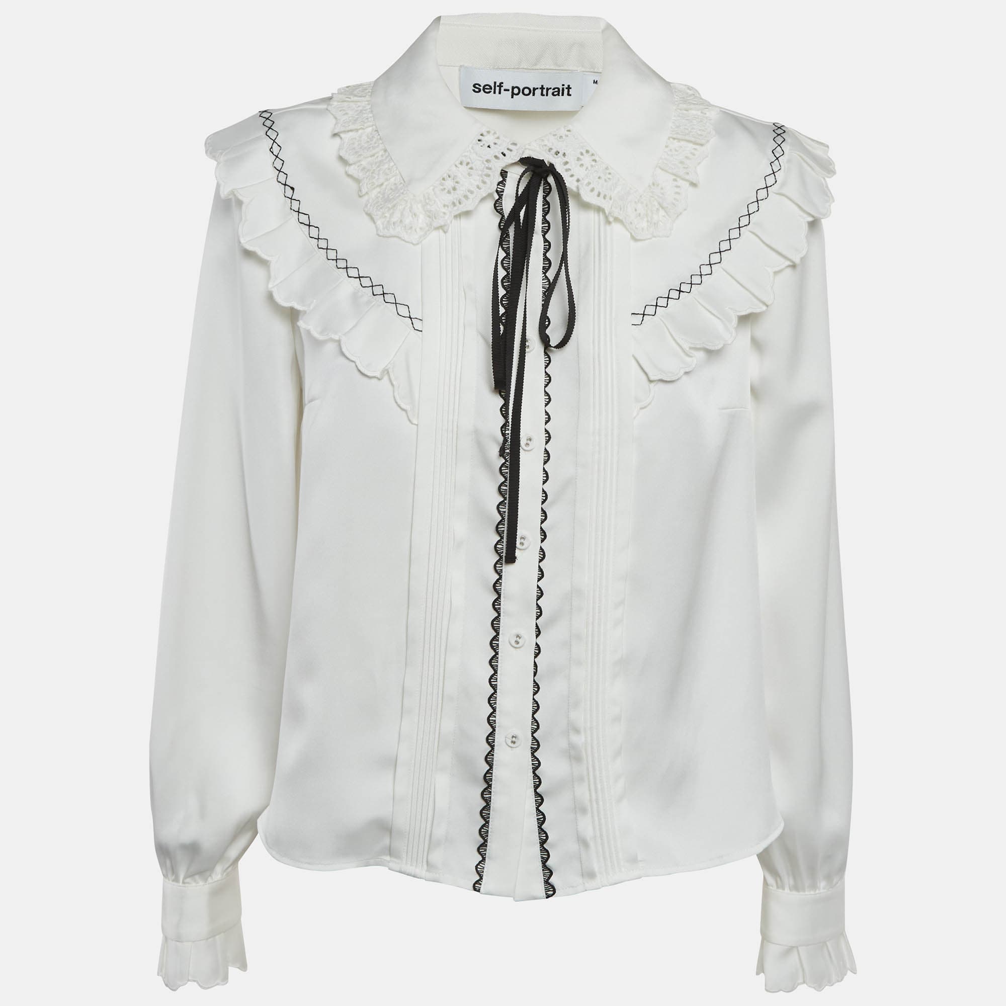 Self-Portrait White Twill Frill Yoke Shirt M