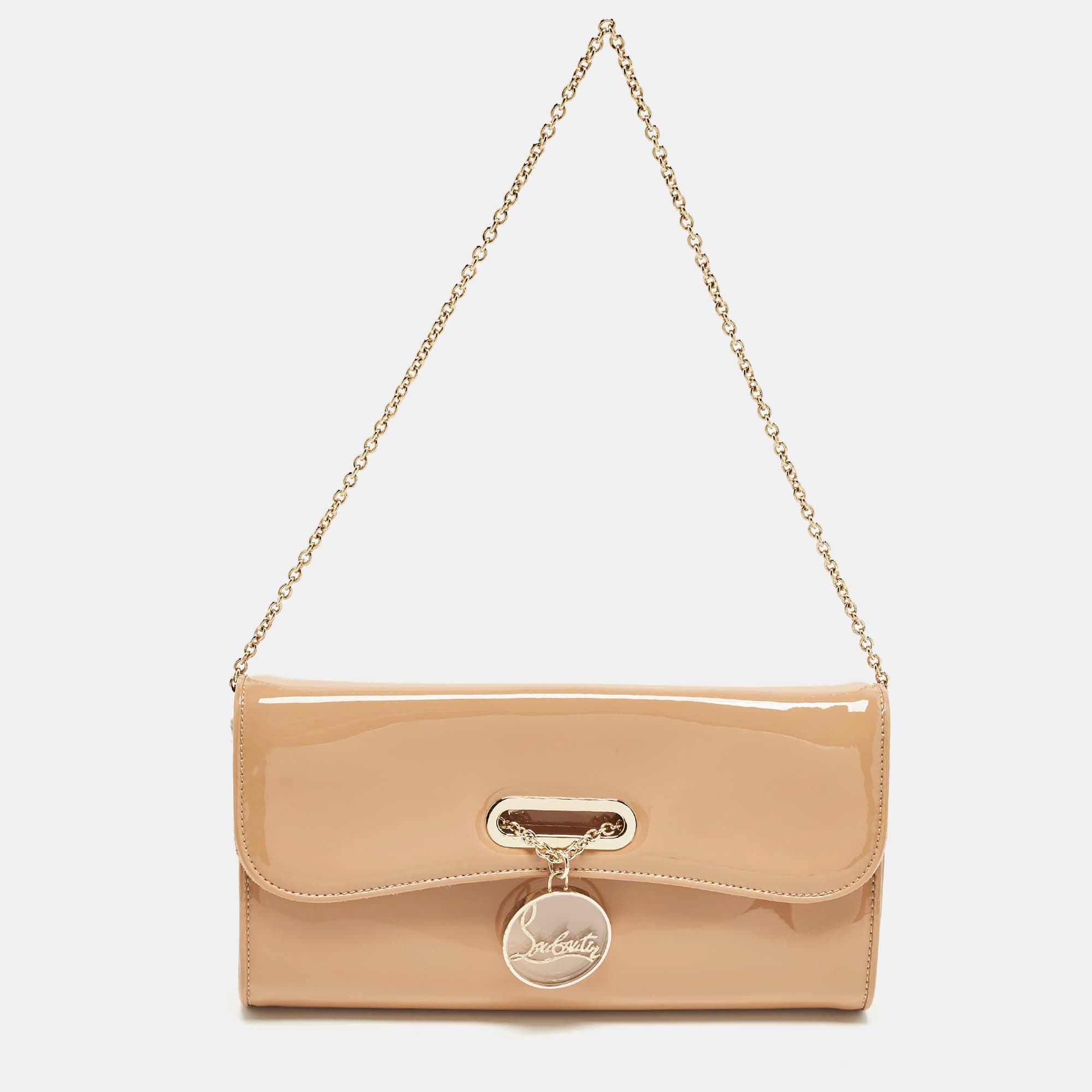 Christian Louboutin Riviera Beige Patent Leather Chain Clutch