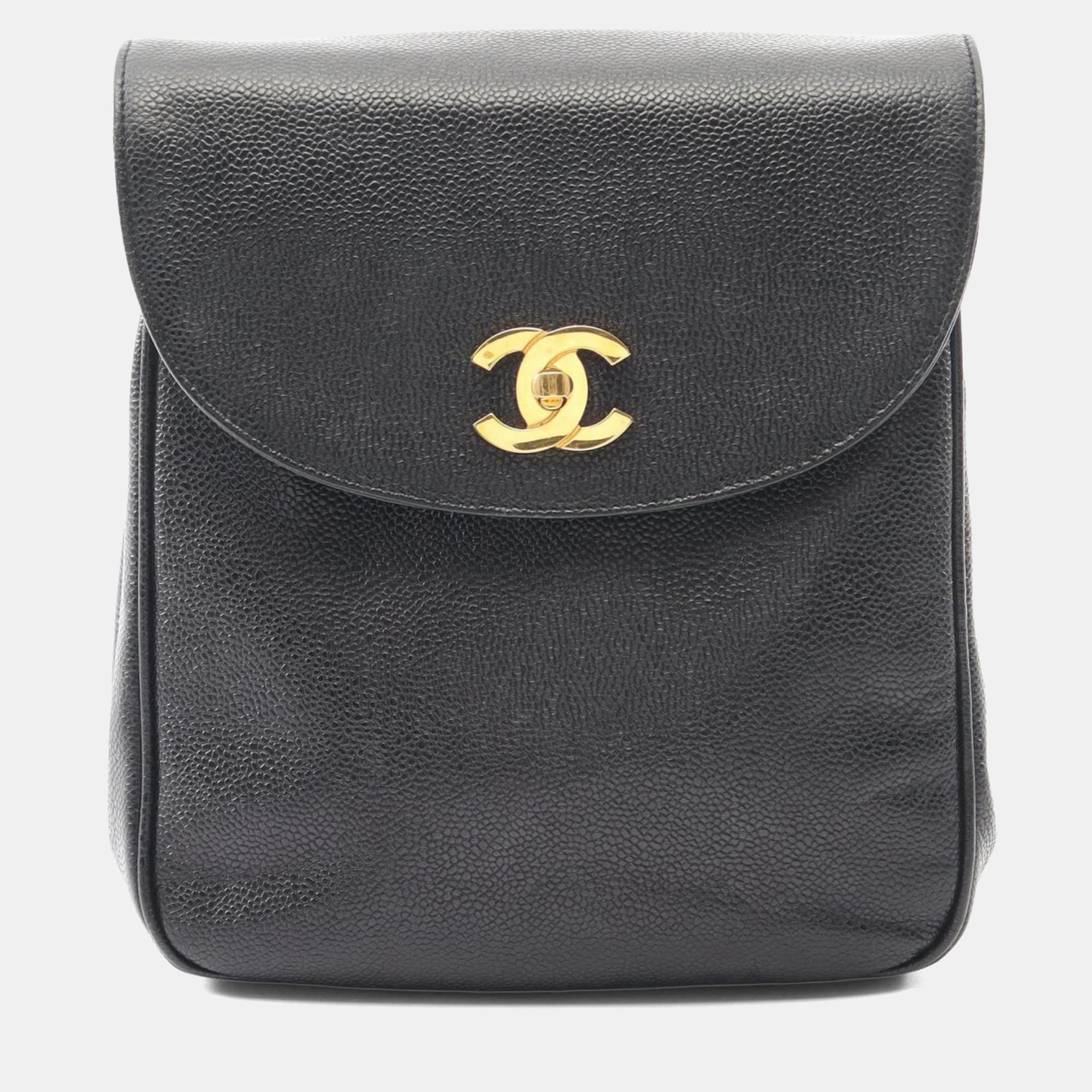 Chanel Coco Mark Backpack Bag In Calfskin Leather Cowhide Black