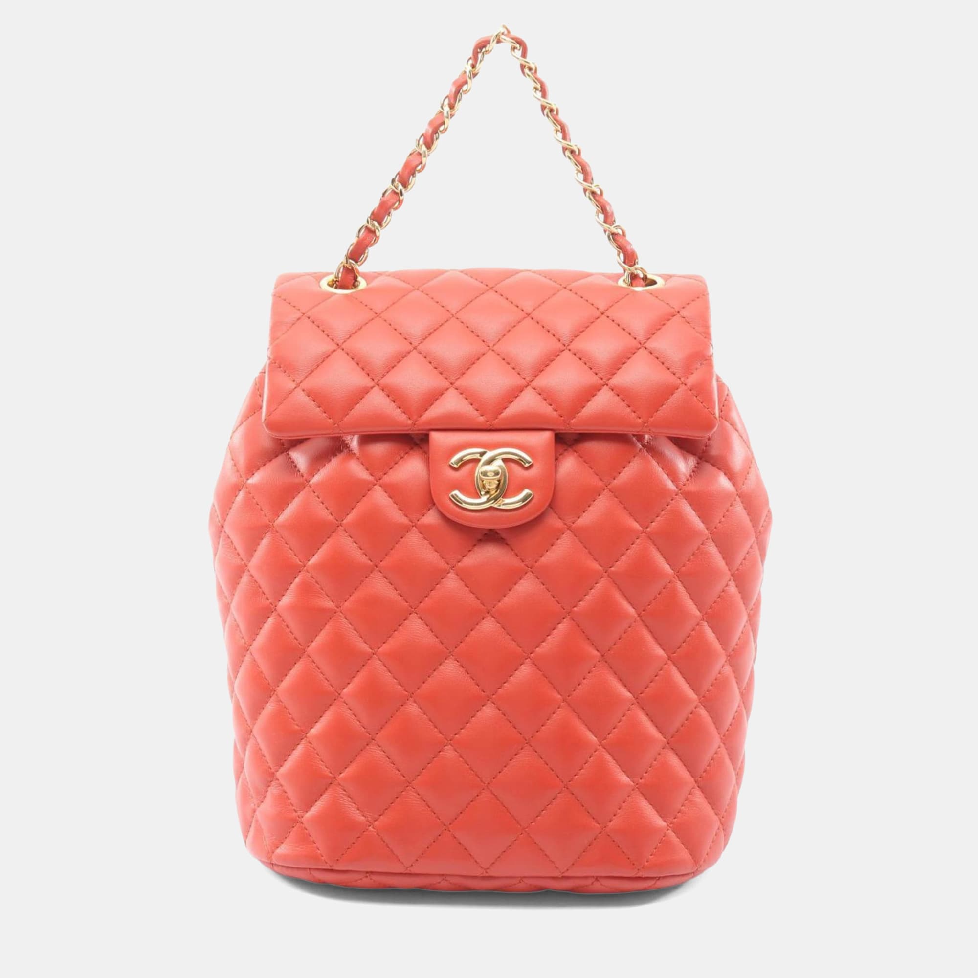 Chanel Matelasse Rucksack Backpack Leather Orange