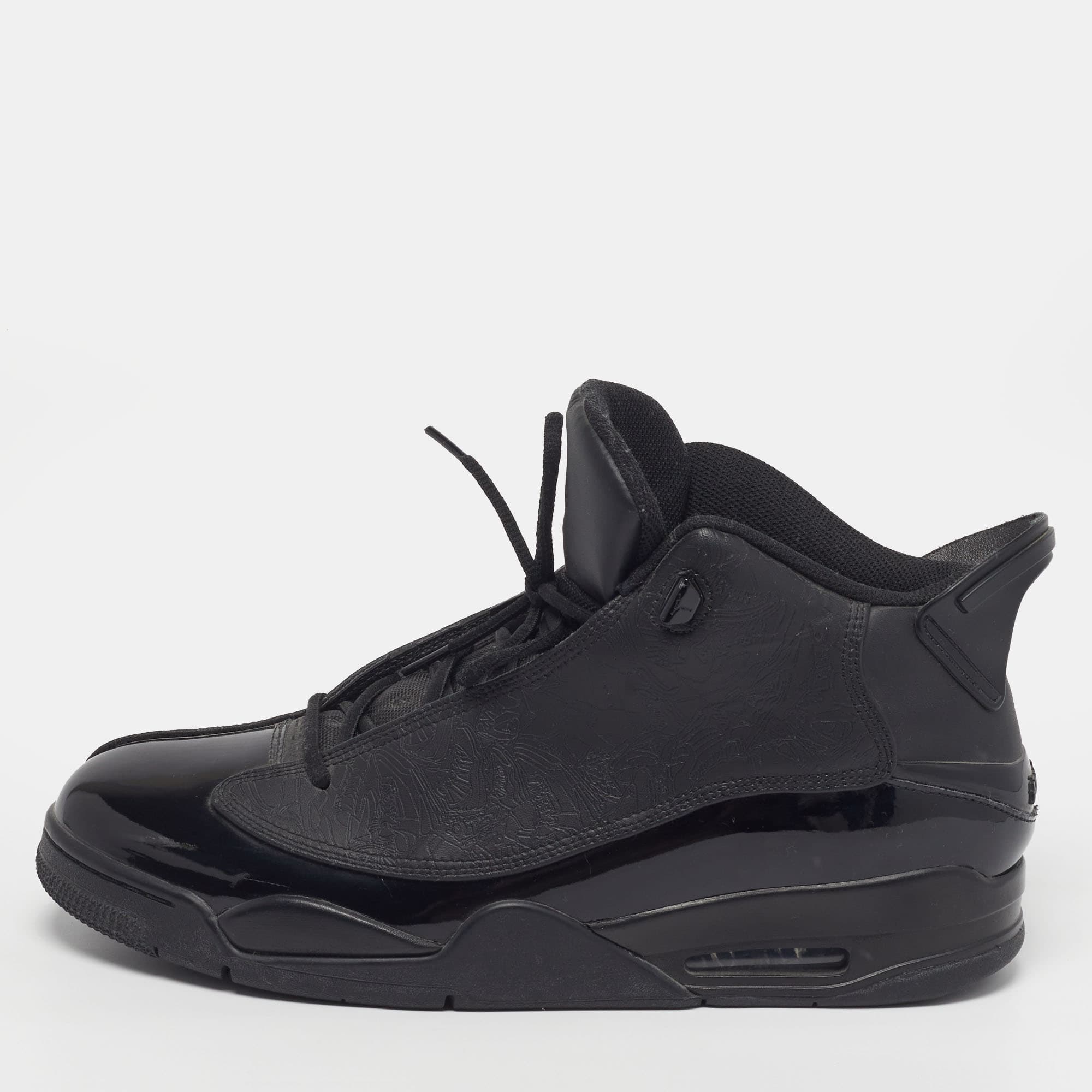 Air Jordans Dub Zero Size 47.5 Black Leather and Patent Lace Up Sneakers