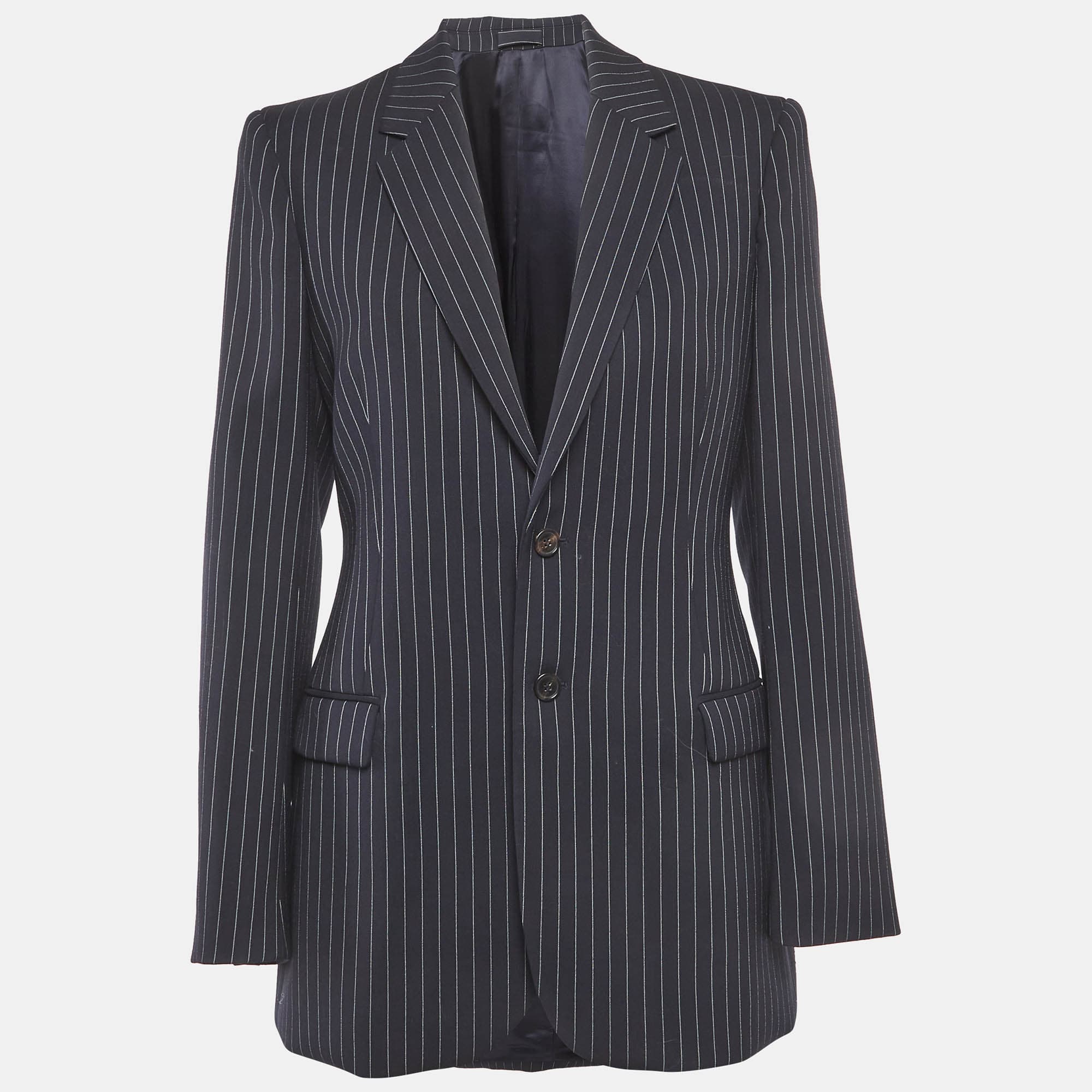 Wadrobe NYC Navy Blue Pin Striped Wool Blazer S