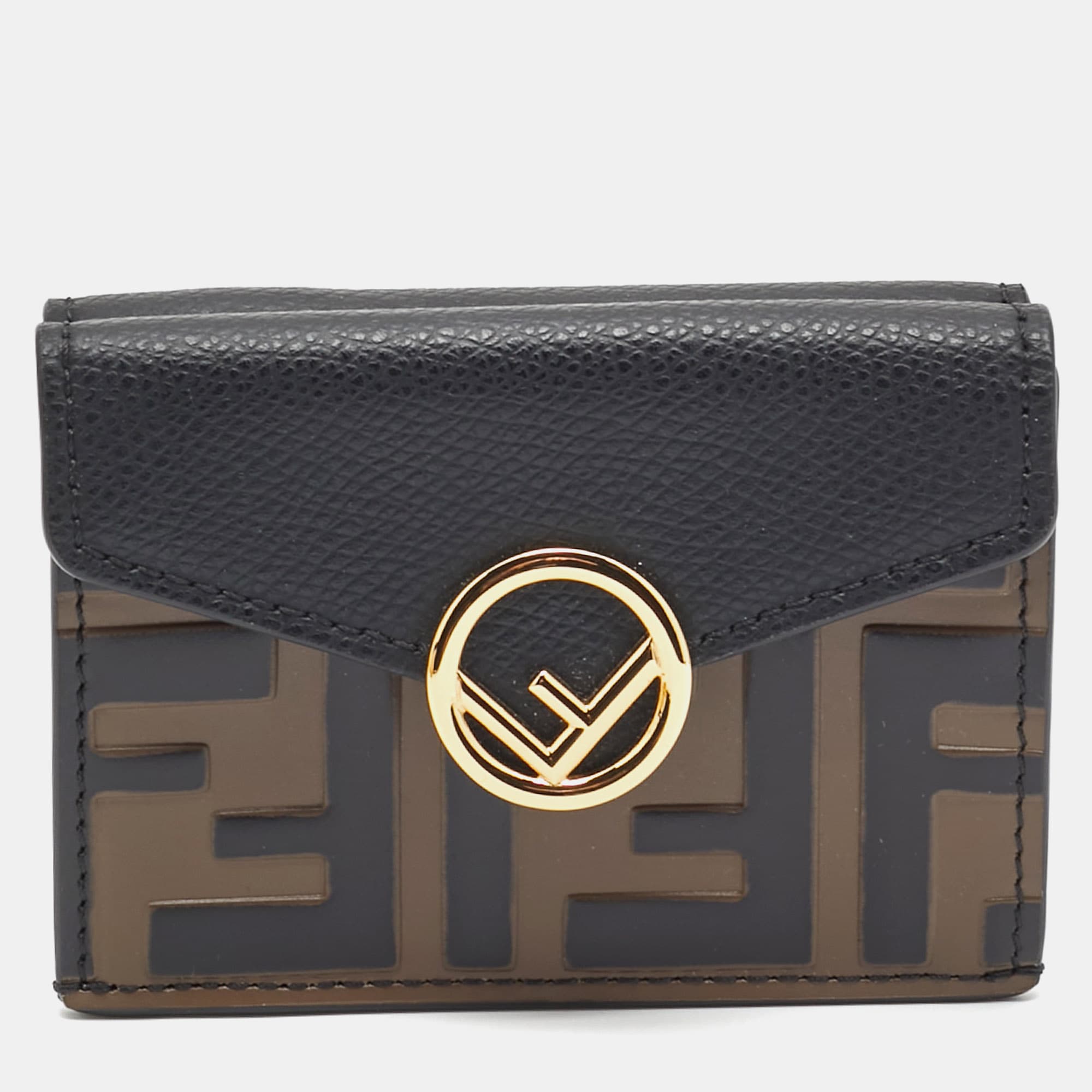 Fendi F is Fendi Brown/Black Zucca Leather Trifold Wallet