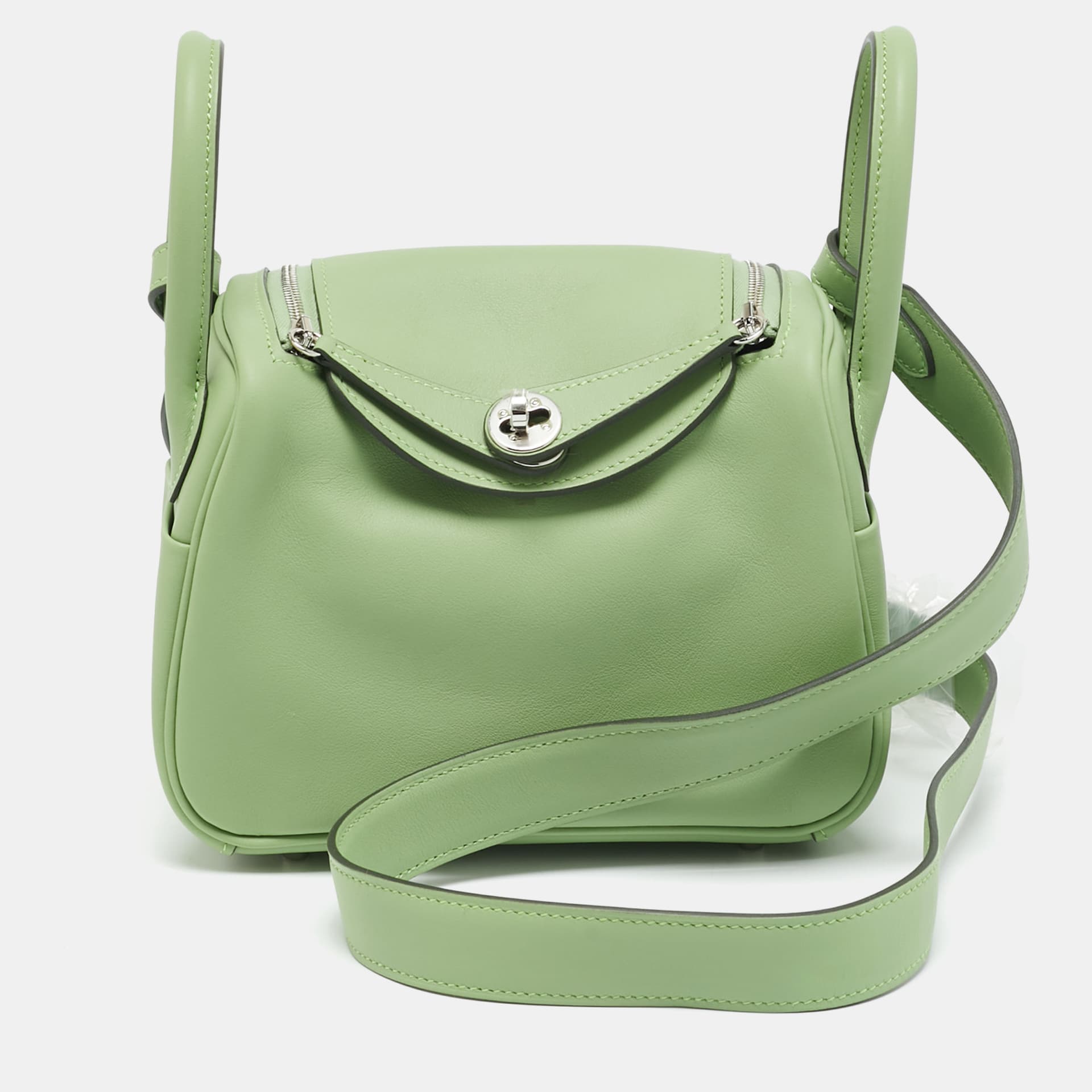 Hermes Lindy Mini Palladium Finish Vert Criquet Swift Leather Shoulder Bag